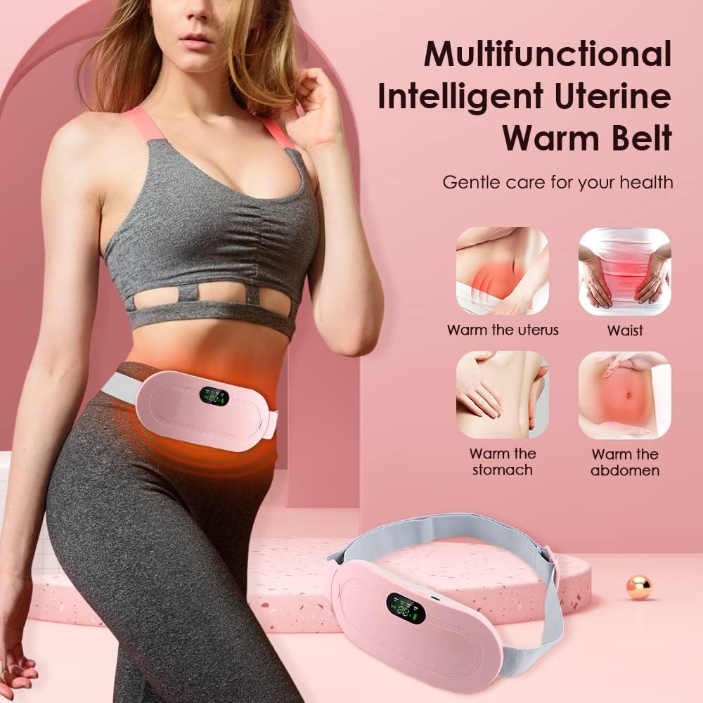 Heating Pad for Cramps, Menstrual Heating Pad with 3 Temperature Settings, 4 Vibration Modes, Digital Display, Quick Heat, Pink image number 4
