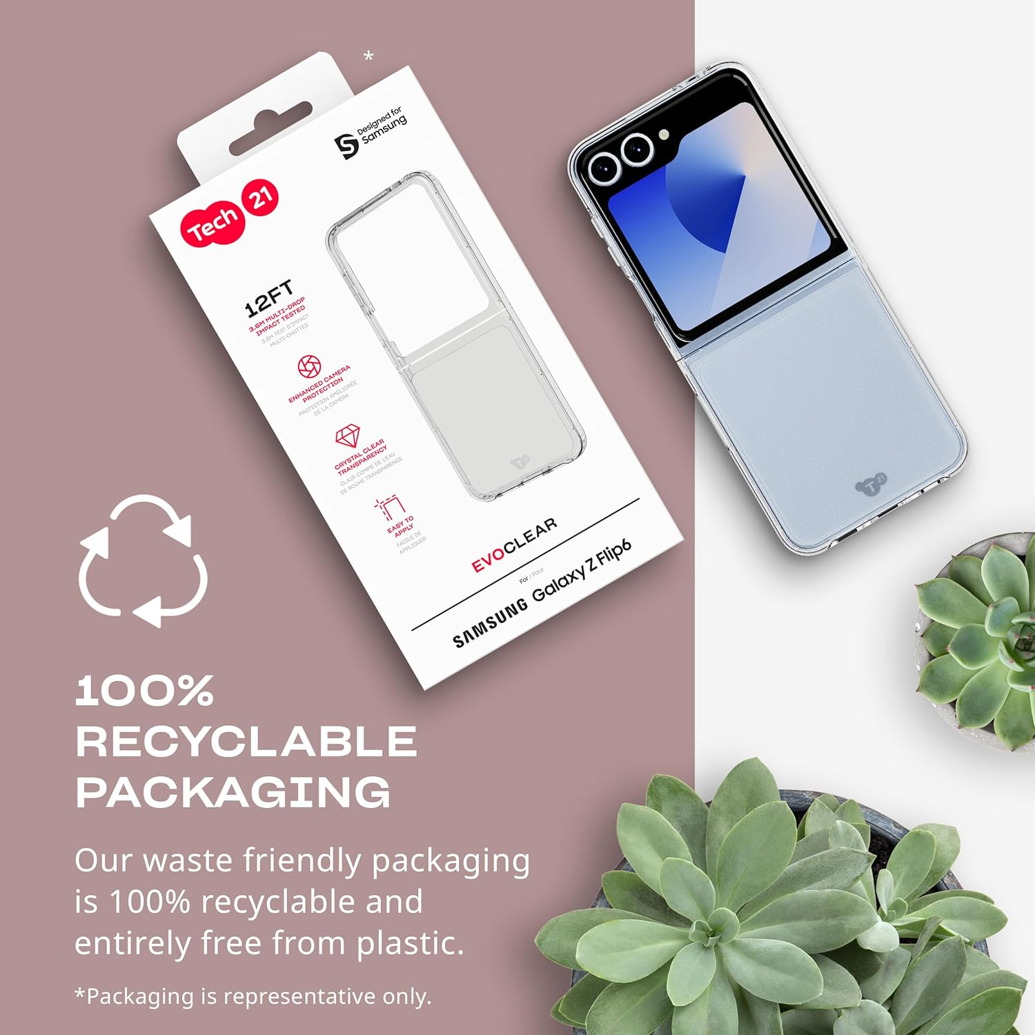 Tech21 Evoclear Case for Samsung Galaxy Z Flip6 - Impact Protectoin -Anti-Yellowing - Scratch-Resistant Shockproof Protection Cover Case &ndash; Clear