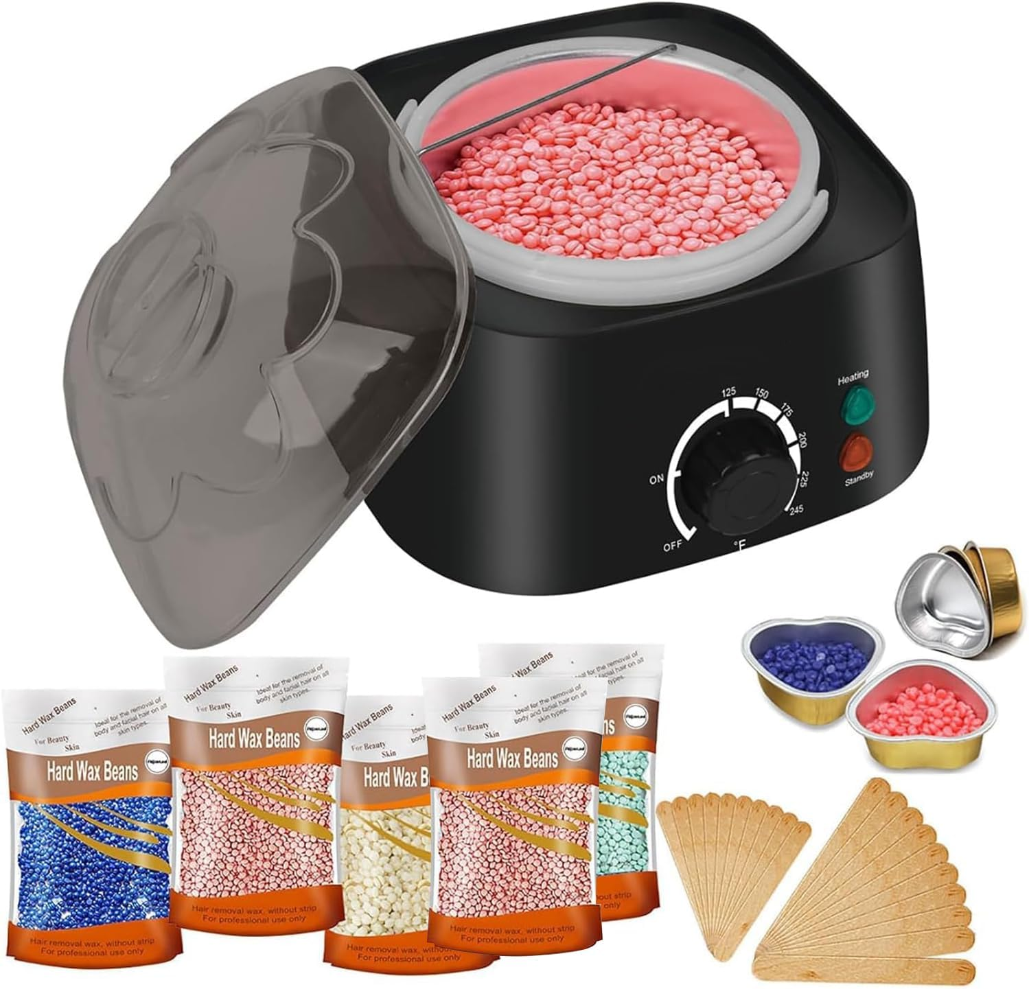 Waxing Kit for Woman Non-Sticky, Teflon-Coated - Wax Warmer for Hair Removal Incl. 300G Wax Beads, 20 Spatulas - Wax Machine or Wax Pot Perfect Brazilian Wax Kit for Women