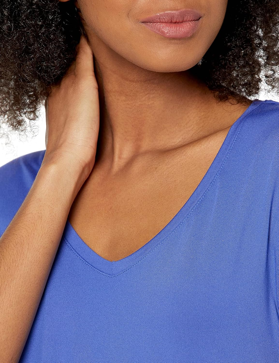 Amazon Essentials Women'S Tech Stretch Short-Sleeve V-Neck T-Shirt (Available in plus Size), Pack of 2, Black/Bright Blue, Large image number 2