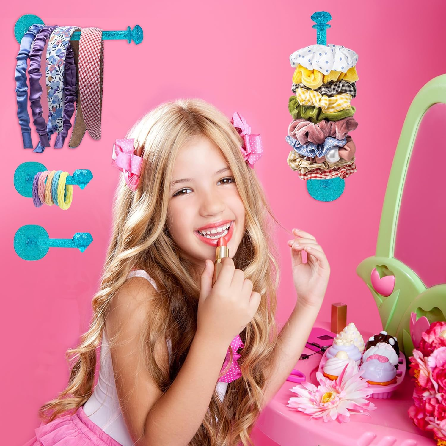 4Pcs Headband Holder Stand Scrunchie Organizer, Girls Hair Accessories Organizer Storage for Headband Hairband Hair Ties, Clear Glitter Adhesive Scrunchy Holder Scrunchie Storage image number 5