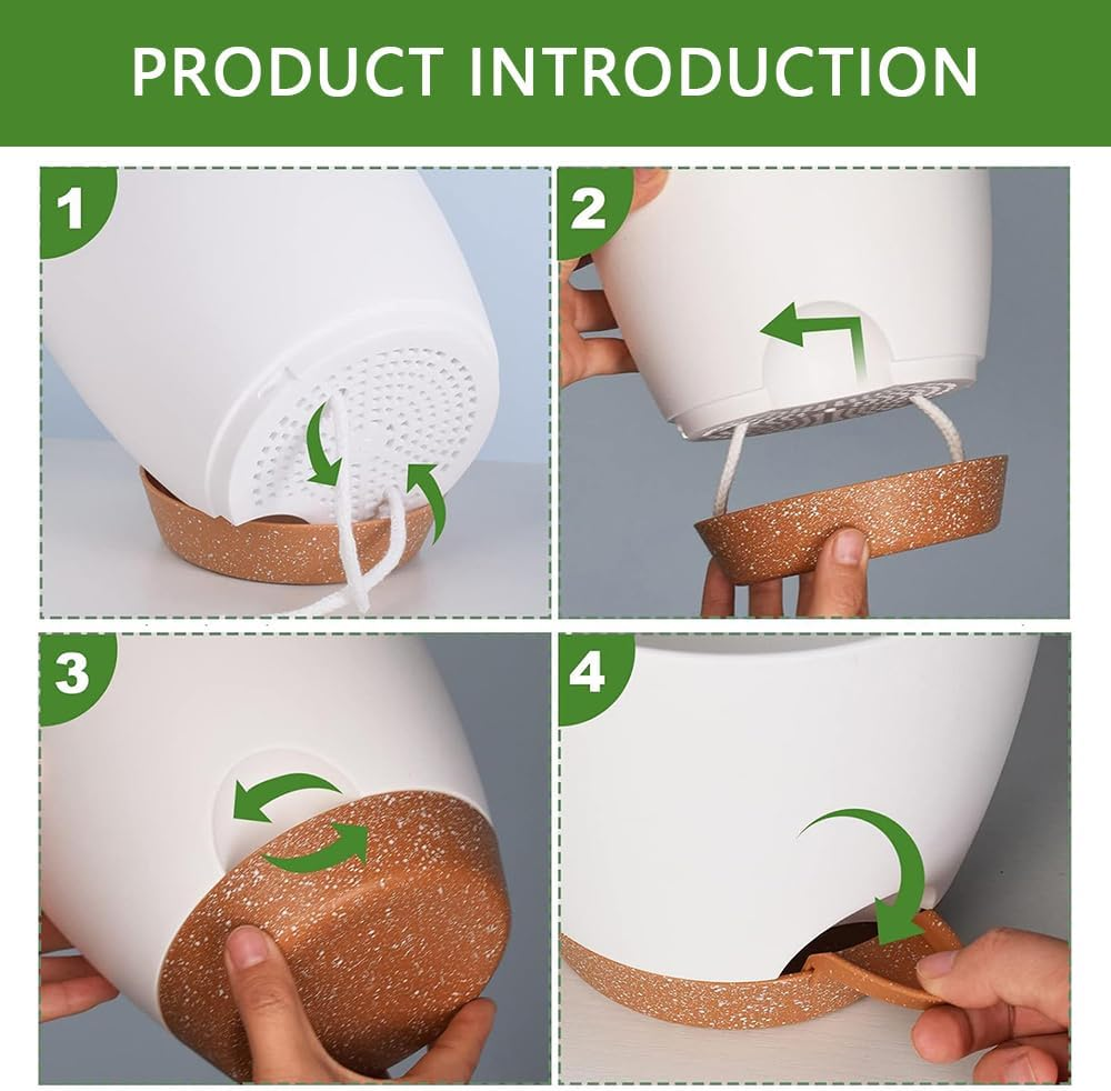 5 Pack Self Watering Plant Pots with Drainage Holes and Trays &ndash; 7/6.5/6/5.5/5 Inch Modern Decorative Plastic Planters for Indoor Outdoor Plants, Succulents, Flowers, Herbs image number 2