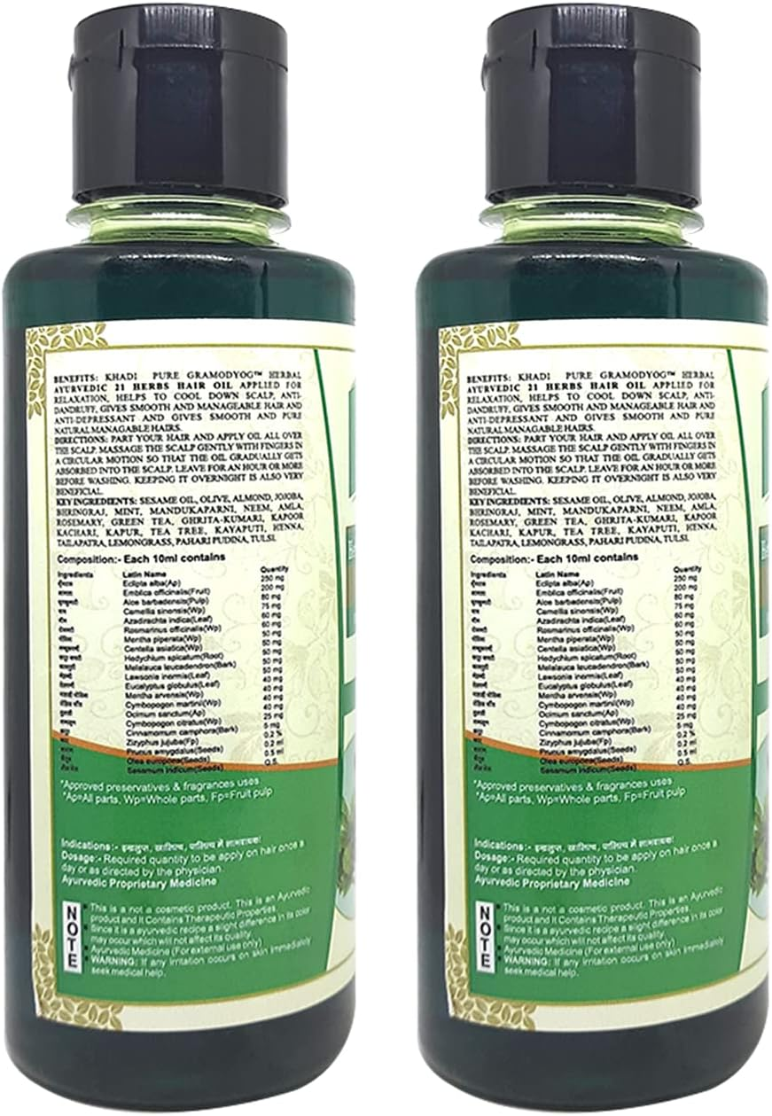 Khadi Pure Herbal Ayurvedic 21 Herbs Hair Oil - Pack of 2 (420Ml) image number 1