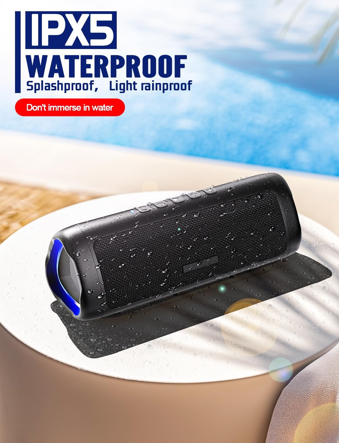 UOHHBOE Portable Bluetooth Speaker IPX5 Waterproof Bluetooth Speaker Bluetooth 5.3 with TWS Stereo RGB Lights 24 Hours Running Time 30M Wireless Range Hands-Free Function image number 2