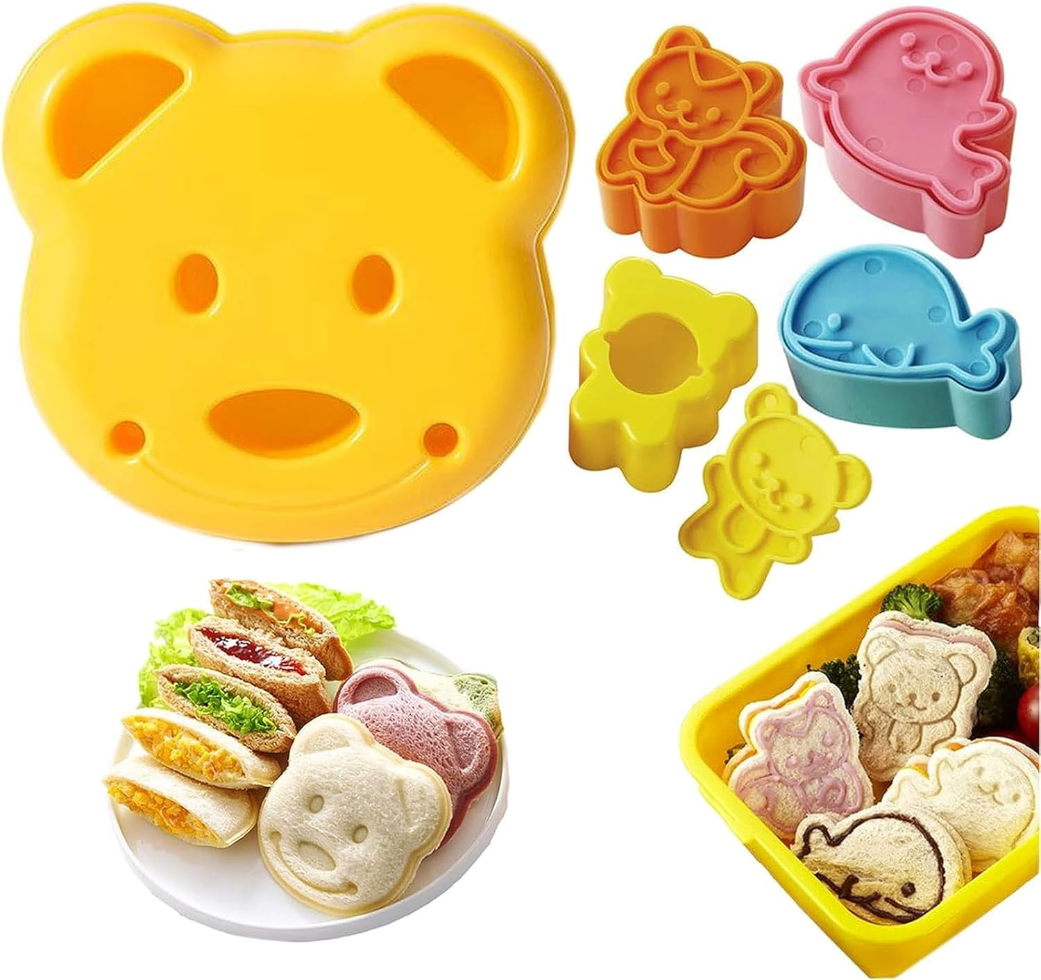 5 PCS Sandwich Cutter and Sealer for Kids, Mini Cartoon Bear Squirrel Dolphin Sea Dog Bread Cutter Sandwich Cutters for Kids Bento Box image number 2