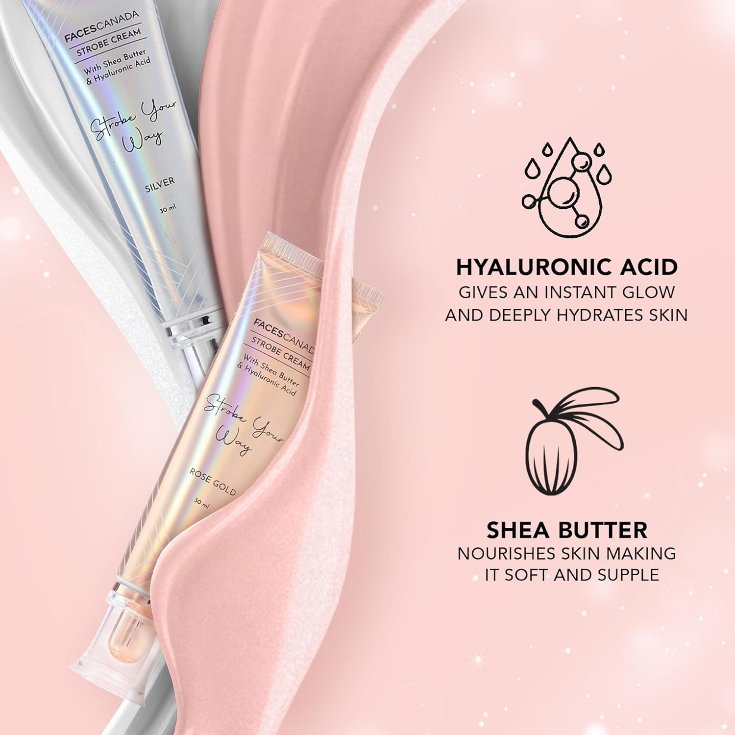 FACESCANADA Strobe Cream - Rose Gold, 30Ml | Primer + Highlighter + Moisturizer | Shea Butter & Hyaluronic Acid | Intense Hydration | Flawless Radiant Dewy Skin | Illuminating & Glowing Makeup Base image number 1