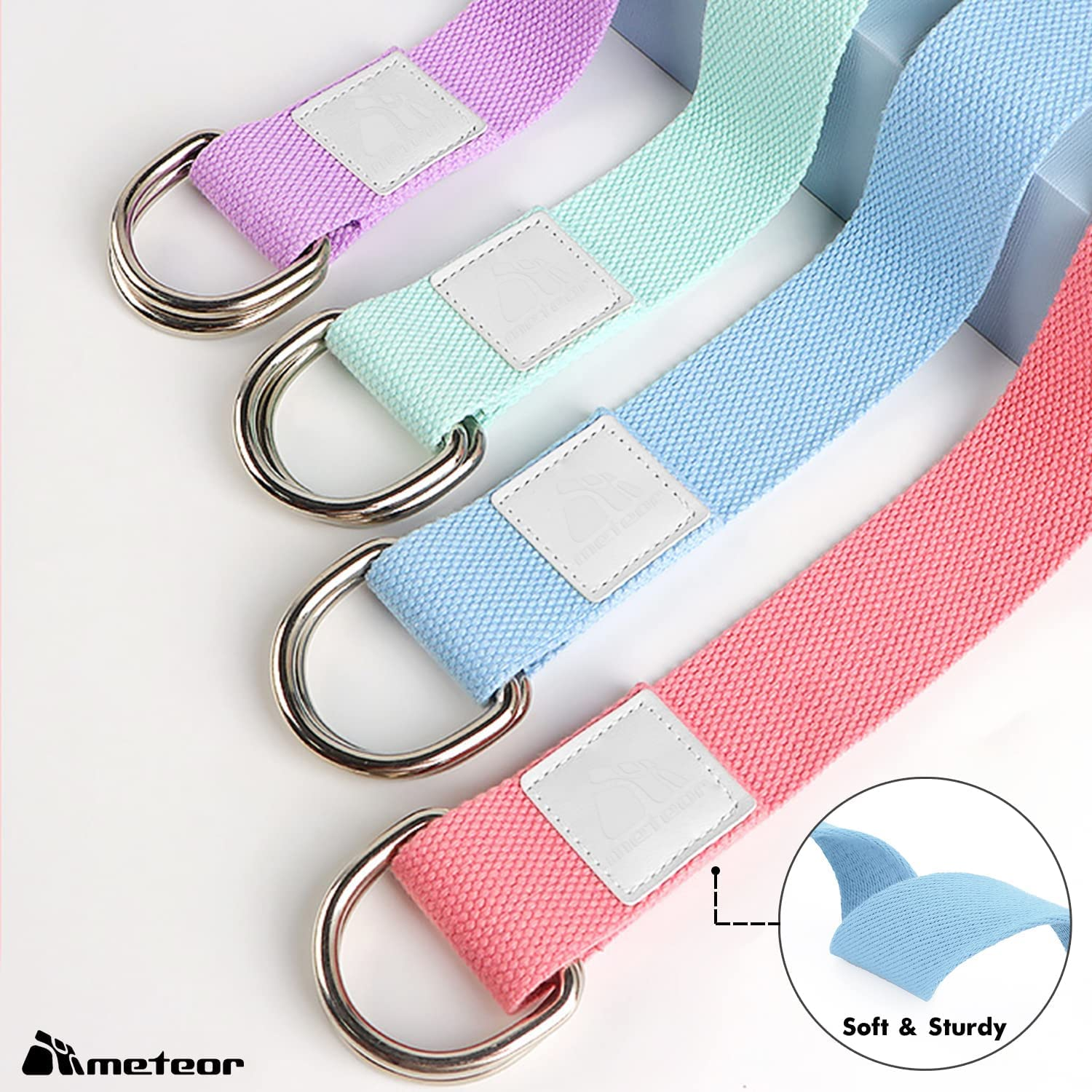METEOR Essential Yoga Strap, Yoga Belt, Stretch Band, Extra Thick D-Buckles, Yoga Straps for Yoga, Pilates, Rehab, Therapy, Stretching, Posture Correction - Dual - Pink Blue image number 2