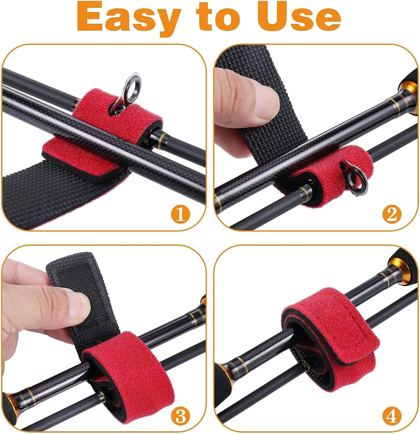 Fishing Rod Belts Ties, Adjustable Fishing Rod Straps, Elastic Bandage Magic Bait Strap, Fishing Gear Supplies, Pack of 8 - Black image number 3