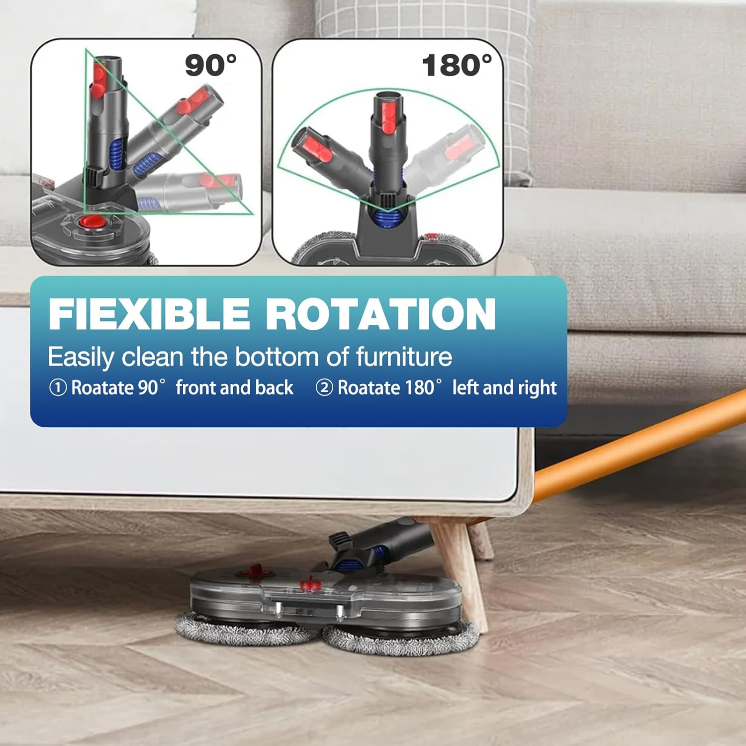 Electric Mop Head Attachment Compatible with Dyson V7 V8 V10 V11 V15 Vacuum Cleaner Motor Head for Cleaning Floor Vacuum Cleaner Accessories for Dyson Includes 6 PCS Washable Dry & Wet Mopping Pads image number 3