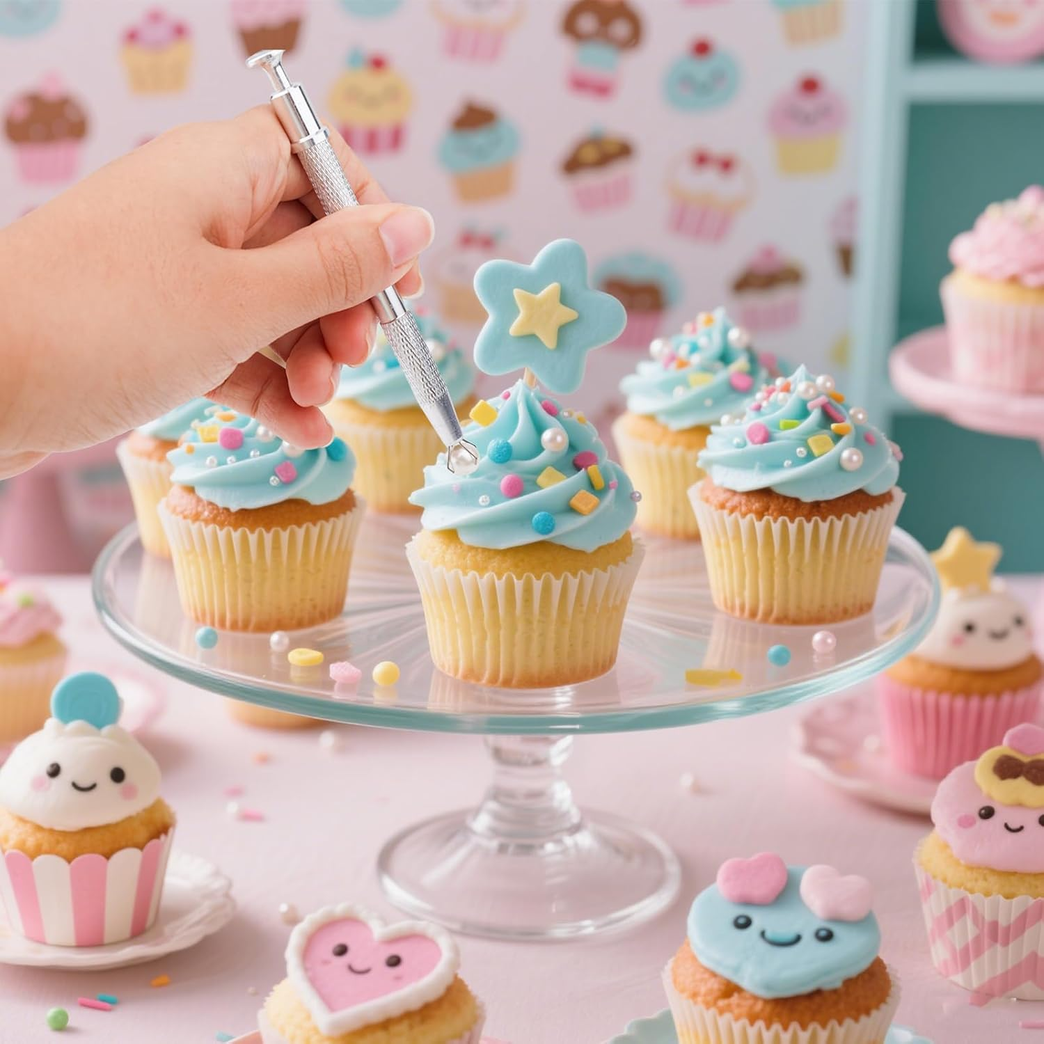 Gosknor 4Pcs Cake Decorating Tools Set, Stainless Steel Sprinkle Pen Pearl Grabber & Tweezers with Shovel Head Professional Sprinkles Tools for Baking Cookies Cupcake Decoration image number 6