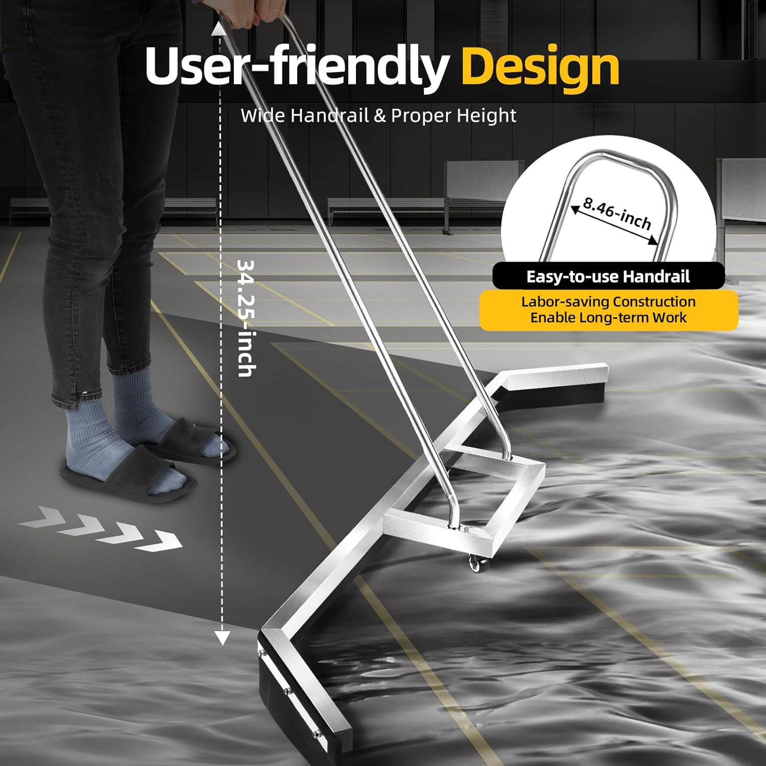 Tennis Court Squeegee, Aluminium Rain Shuttle Sweeper Squeegee Broom with Handle and Wheels, Professional Sports Surface Water Wiper with EVA Foam Blade image number 3