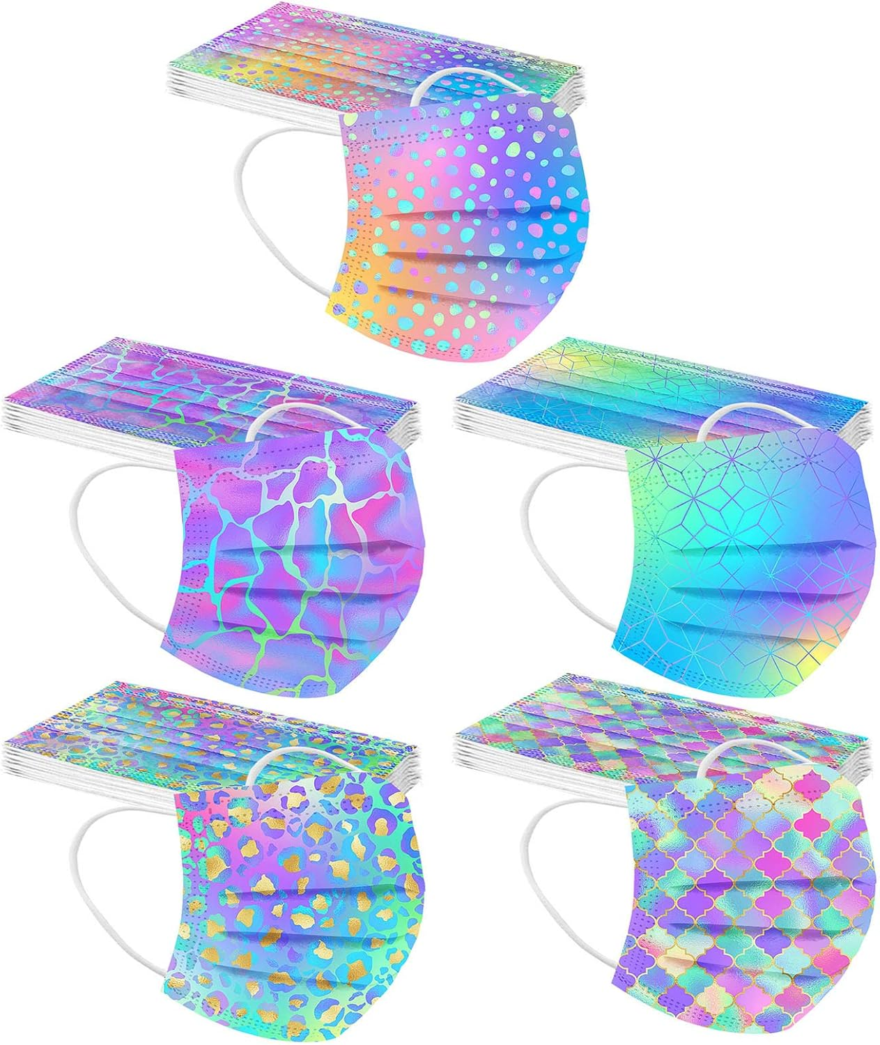 50PCS Adult Disposable Face_Mask,3 Ply Breathable Tie-Dye Gradient Design Facemask for Women Holiday Party Gift image number 1