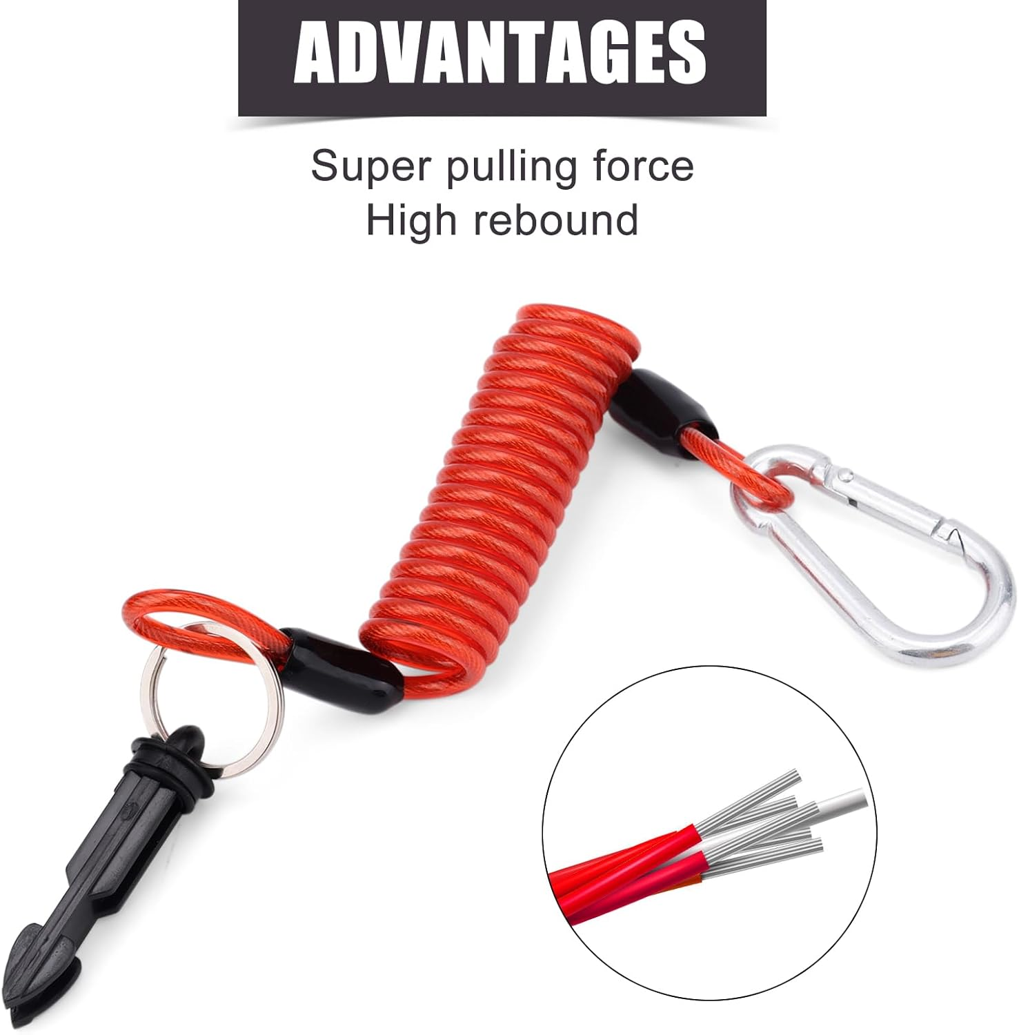 Gosknor 2Pcs Trailer Brake Away Cable, 4Ft High Rebound Spring Breakaway Coiled Cable Trailer Emergency Brake Cable Camper Safety Breakaway Cable for RV Trailer Emergency Camper image number 1