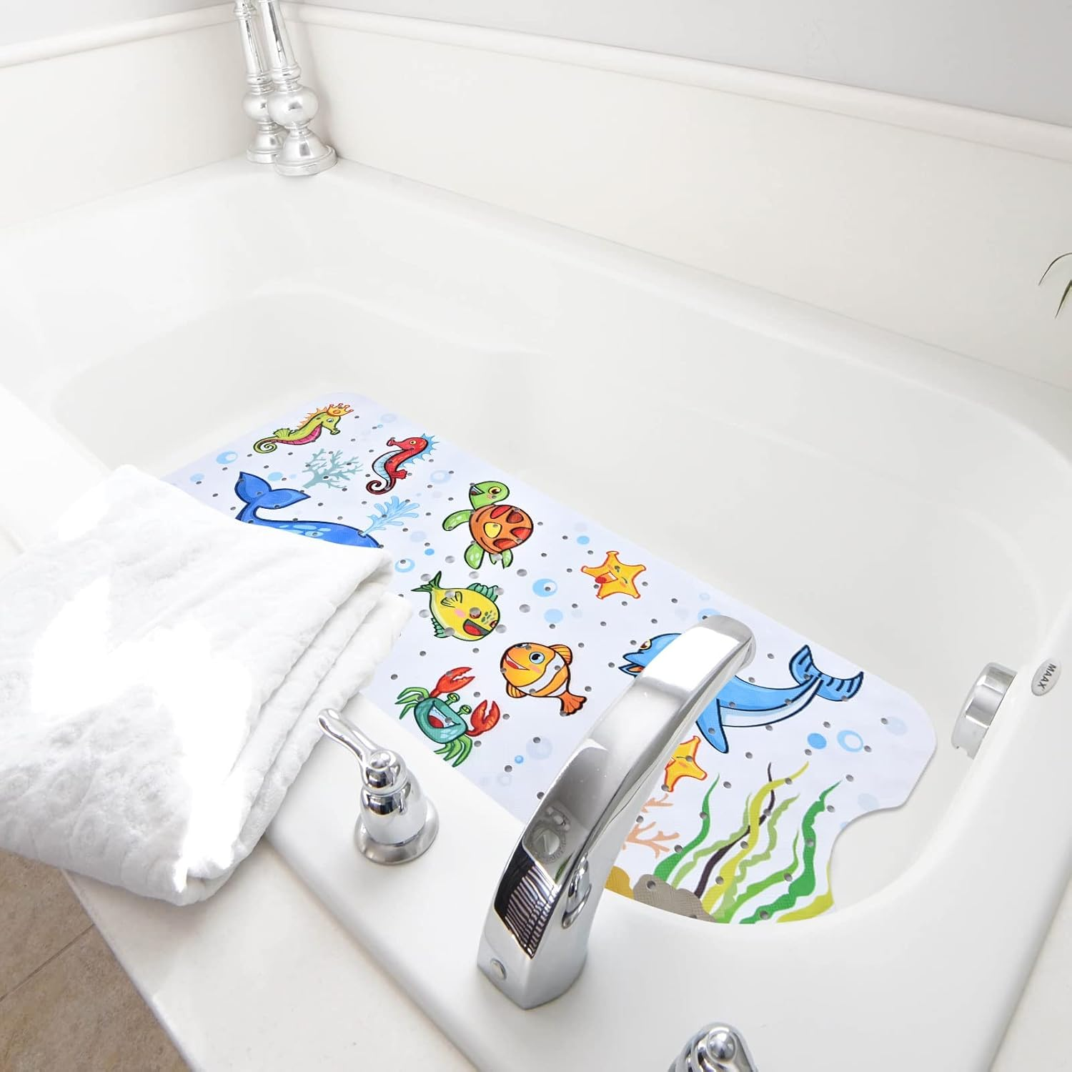 G-Sunny Baby Bath Mat for Bathtub, Non-Slip Bath Mat for Children, Extra-Long 40X16 Inch Bathroom Toddler anti Slip Shower Mat with Suction Cups & Drain Holes,Machine Washable,Whale image number 4