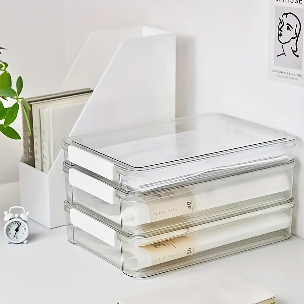 AIMALL A4 Transparent File Storage Box, Large Capacity Plastic Document Organizer, 13.7" X 9.2" X 2.6", Clear Home & Office Solution image number 5