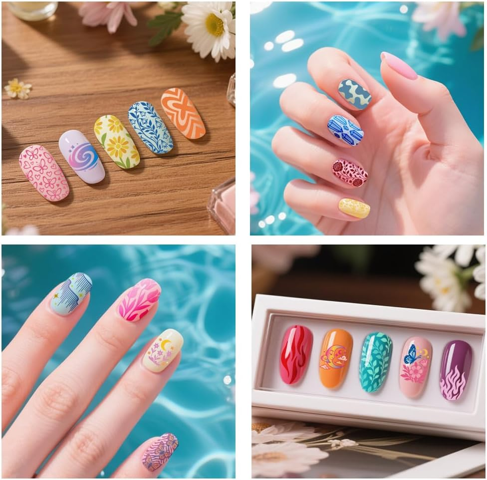 UNICRAFTALE 5Pcs Butterfly Flower Reusable Nails Stamp Flames Nails Stamping Kit Abstract Textures French Tip Nail Stamp Star Stainless Steel Nail Stamping Plates for DIY Women Gift 12X6Cm image number 3