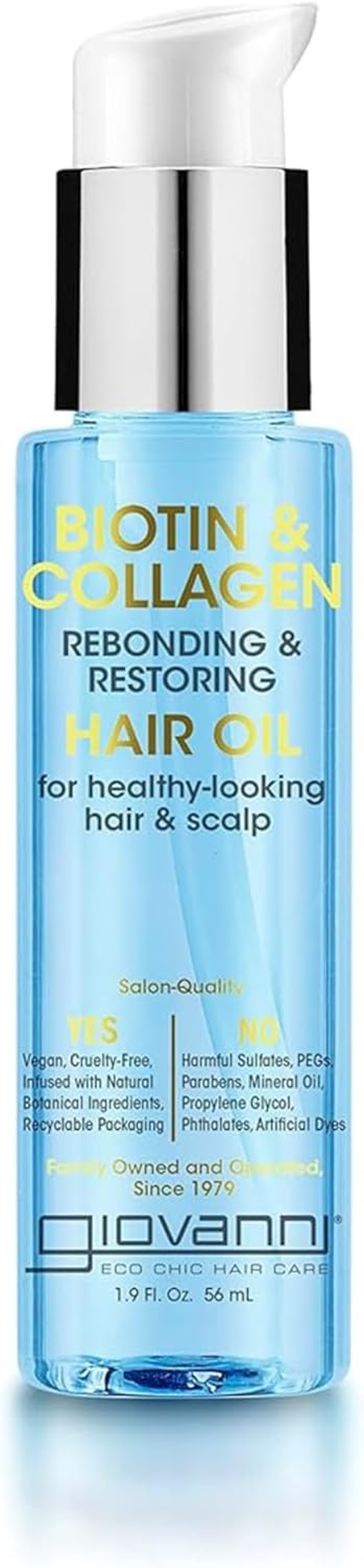 GIOVANNI Biotin & Collagen Hair Oil - Rebonding & Restoring, Vegan, Cruelty-Free, Infused with Natural Botanical Ingredients, Salon-Quality, for Healthy-Looking Hair & Scalp - 56Ml