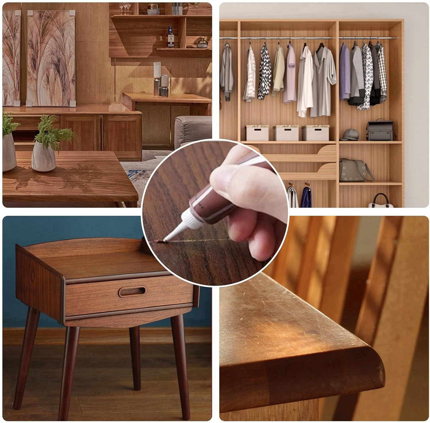 DEWEL Wood Furniture Repair Kit, 12 Colors Wood Fillers with Tools, Upgrade Furniture Fillers Touch up for Stains, Scratches, Wood Floors, Tables, Bedposts (Set of 16)