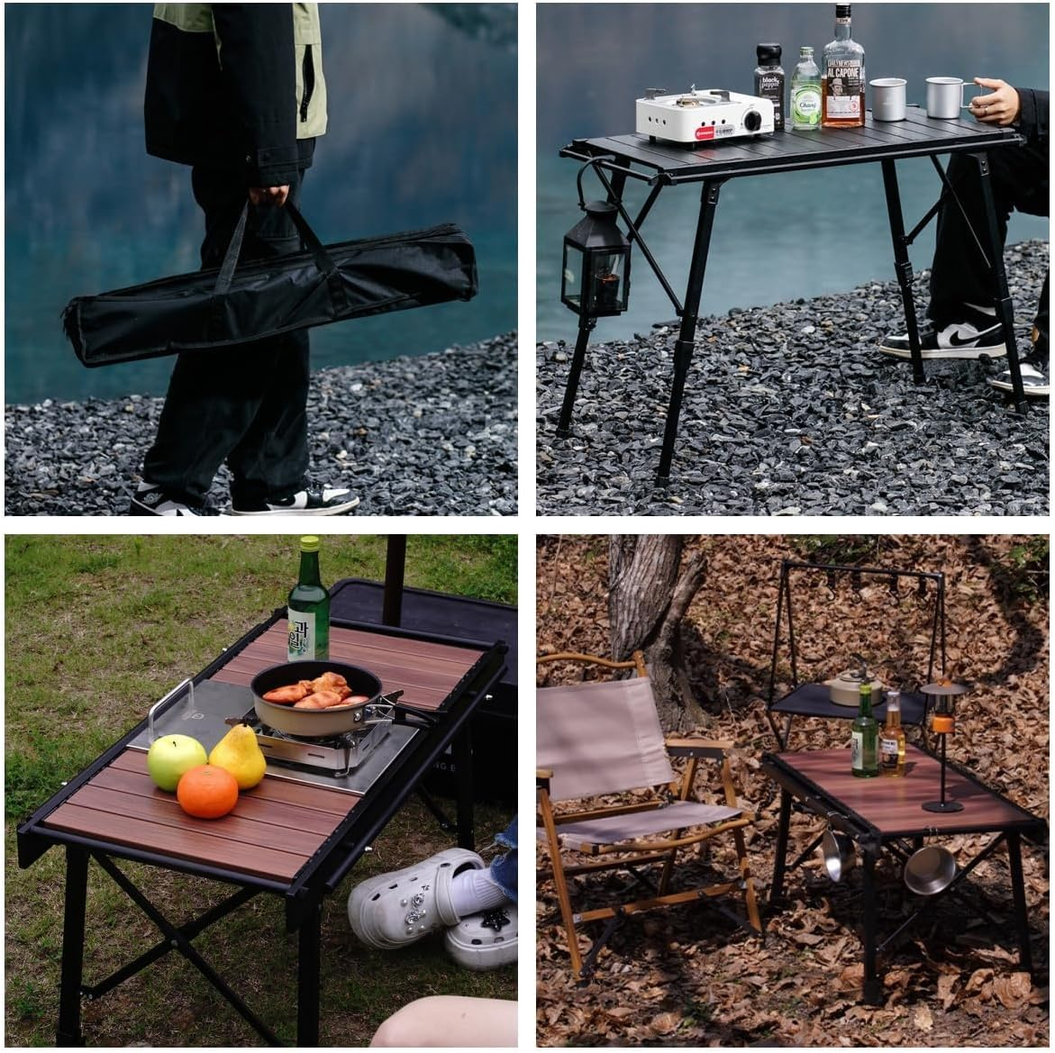 Portable Camping Table with Rolled Top Aluminum Design, Height Adjustable, 89 X 45 X 43, Wood Grain Effect, Stove Not Included image number 6