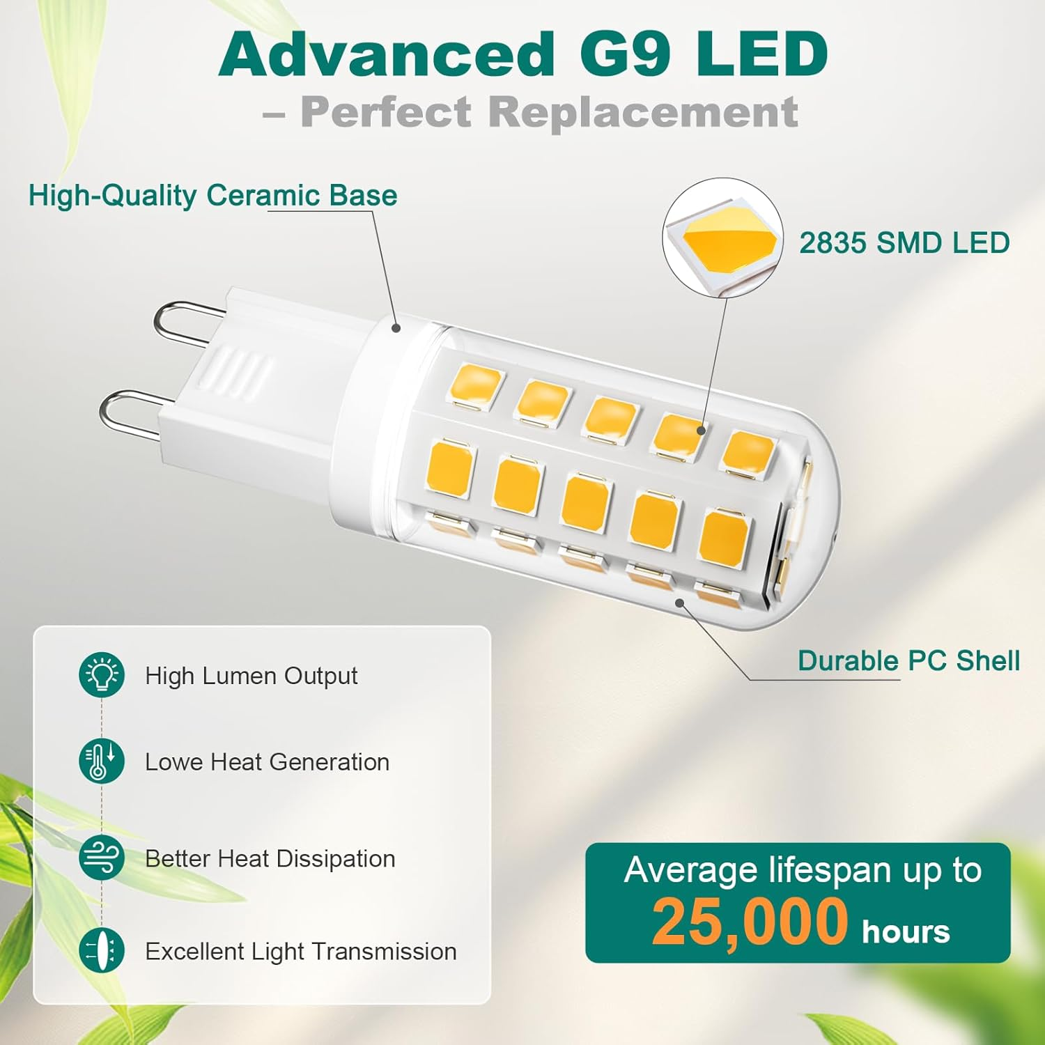 Dicuno G9 LED Bulb 3W, Warm White 2700K, Equivalent to 40W Halogen, 480LM, Non-Dimmable, Energy-Saving G9 LED Light Bulbs for Chandelier, Ceiling Lights, Pack of 6 image number 1