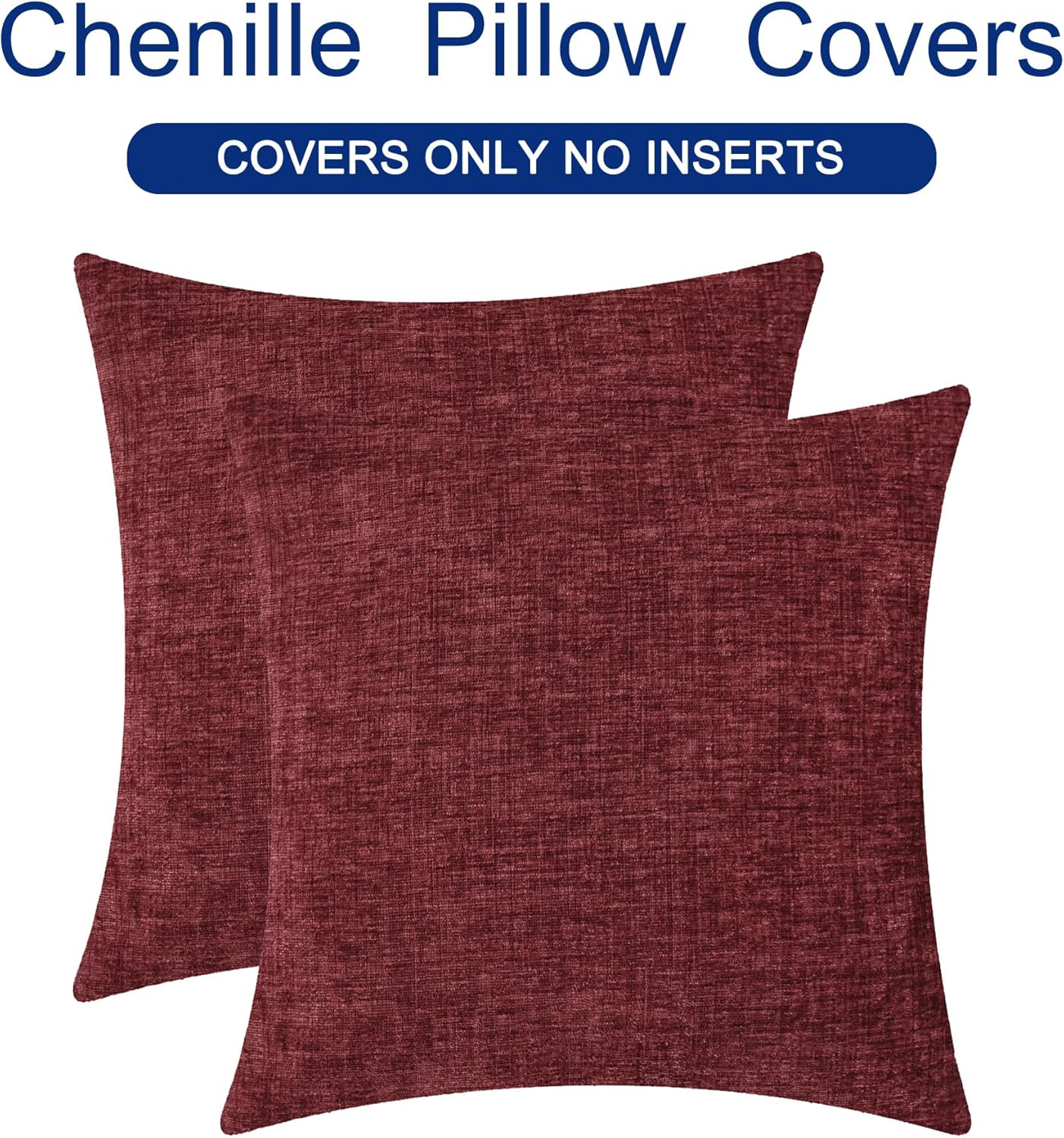 Pack of 2 Calitime Cozy Throw Pillow Covers Cases for Couch Sofa Home Decoration Solid Dyed Soft Chenille 18 X 18 Inches Burgundy