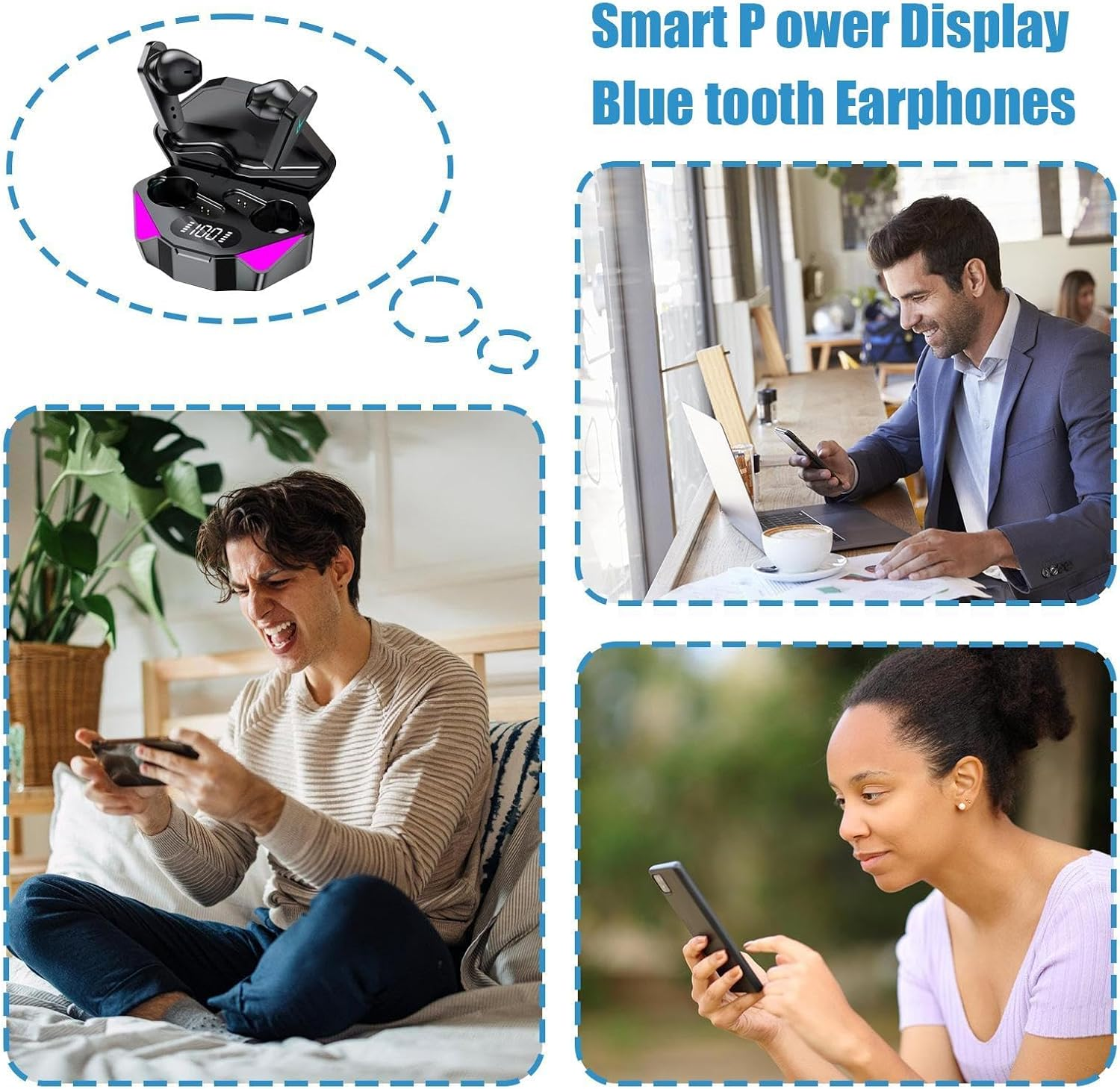 Daooibpa Wireless Earbuds - Game Earbuds | Headphones with Battery Display Light Mode Low Latency for Phone Sports Game Work Running Gym image number 1