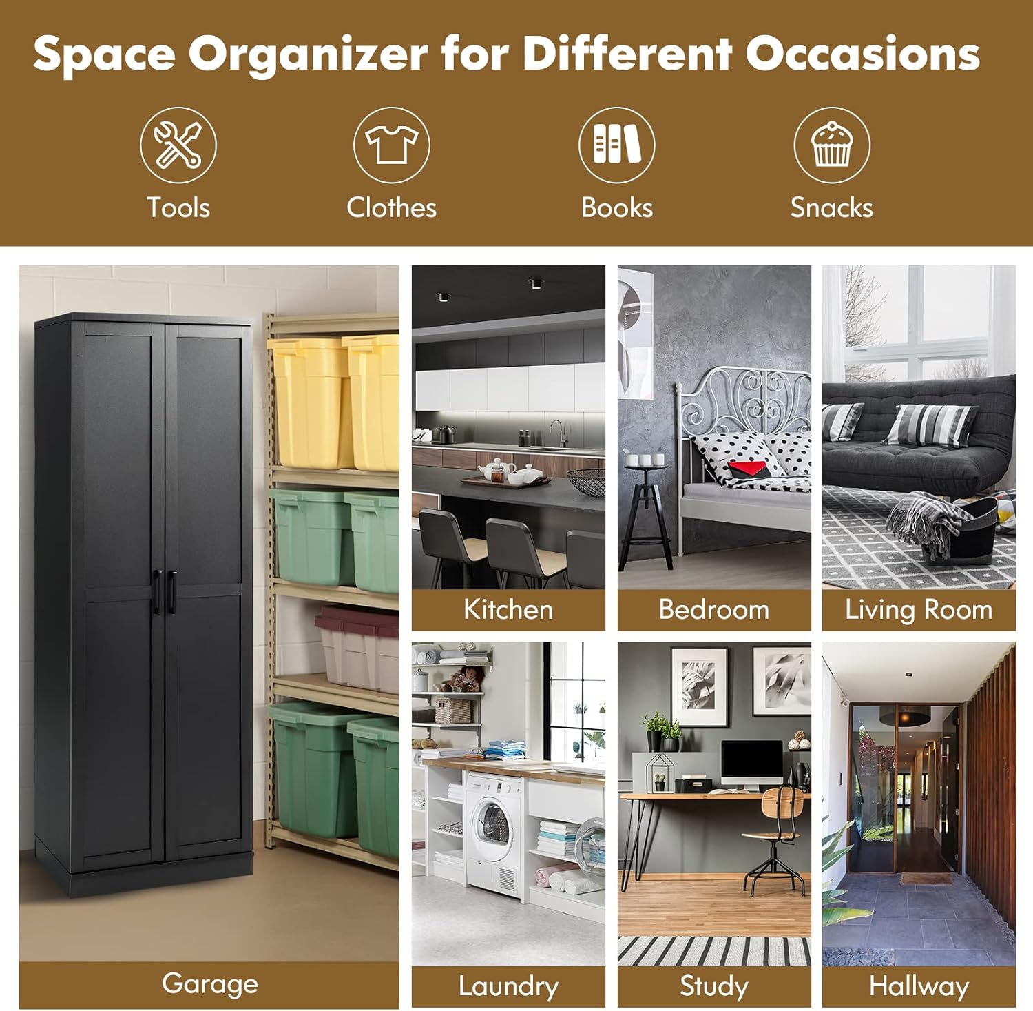 Giantex 178 Cm Kitchen Pantry Cabinet, Utility Storage Cabinet W/ 2 Doors & 5 Shelves, Freestanding Storage Organizer W/Adjustable Shelves & Anti-Tipping Accessories for Kitchen, Bedroom image number 1