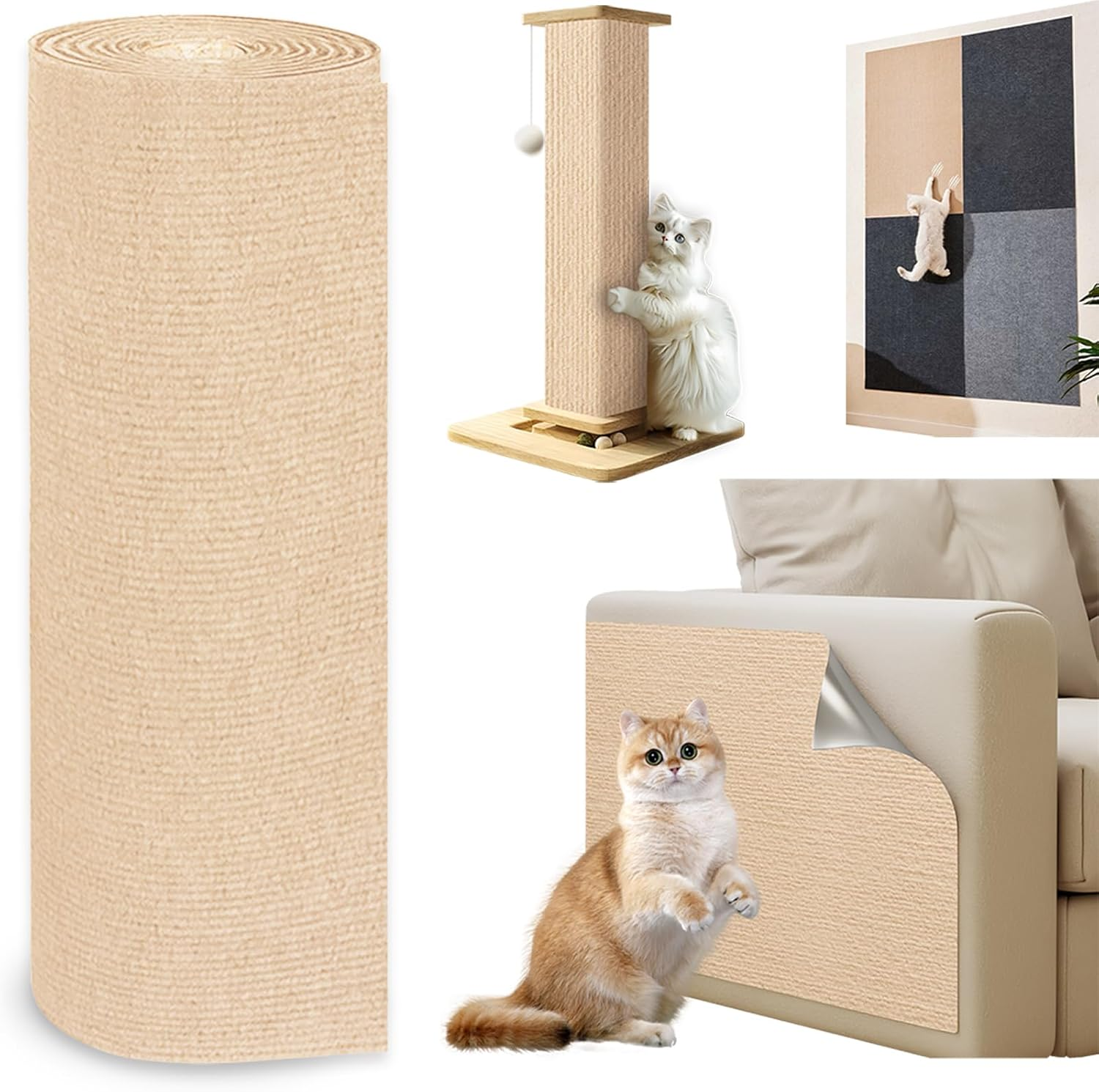 Self-Adhesive Cat Scratching Mat, Scratch Protection, Sofa Cat, Scratch Film, Cats, Self-Adhesive, Scratch Protection Wall for Doors, Anti-Scratch Film, 3 M X 40 Cm, Khaki