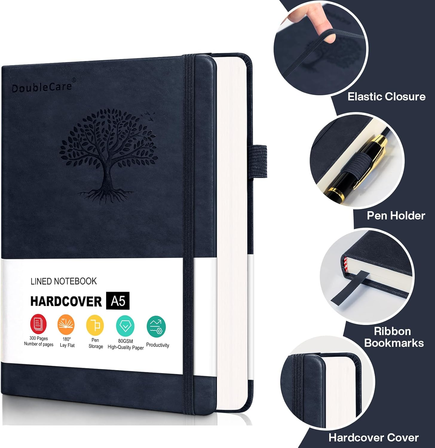 300 Pages Hardcover Leather Journal Notebook for Writing, A5 Hardcover Lined Journal with 80GSM Paper, Daily Journal for Women Men Work Organization, 5.7" X 8.4" image number 6