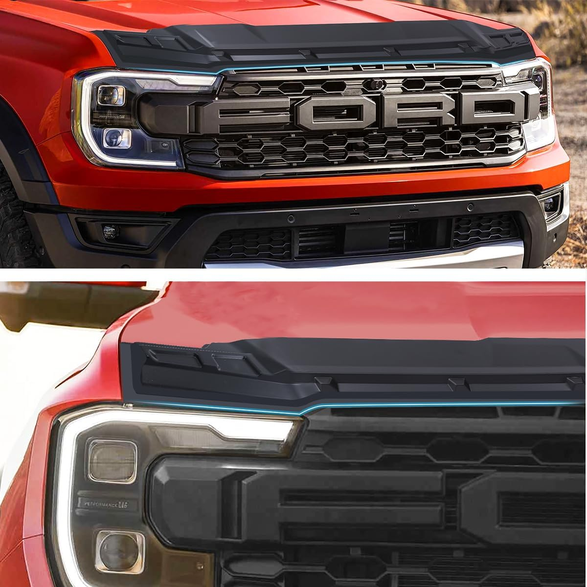 SUERAUTO4X4 for Ford Ranger Raptor Next Gen 2022 2023 2024 2025 Bonnet Protector Guard Trim Accessories, ABS Matte Black Bonnet Hood Protector Stone Guard Trim Cover image number 5