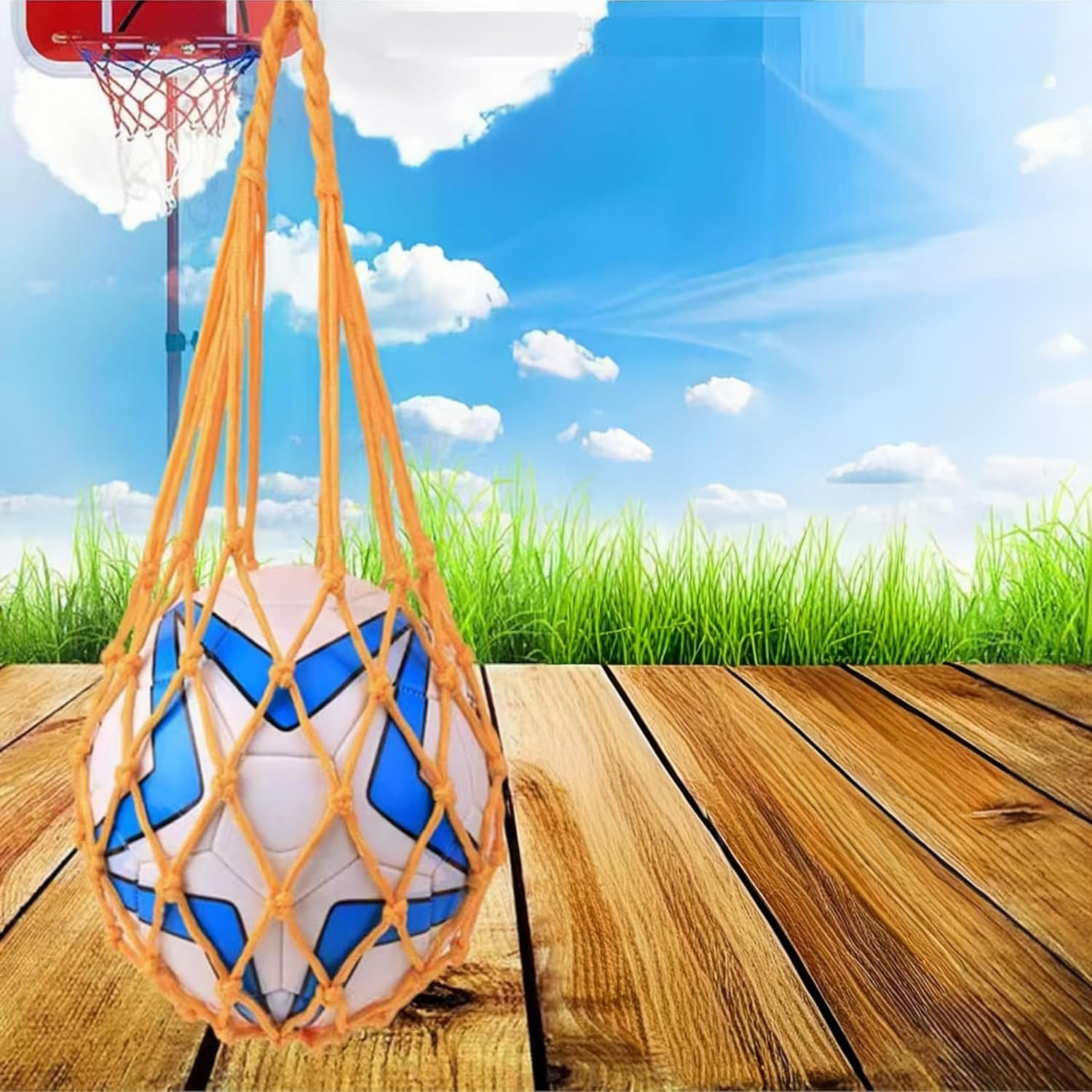 2 Pack Sports Ball Bag,Basketball Net,Soccer Football Mesh Storage, Carry Bag for Holding Basketball,Soccer, Volleyball(Black,Yellow) image number 5