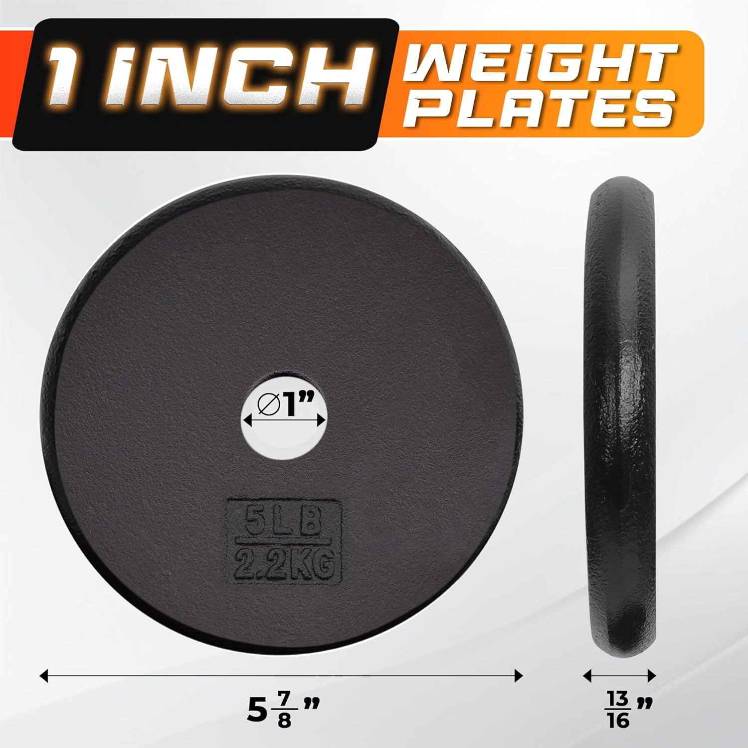 Yes4All Standard 1" Cast Iron Weight Plate - Ideal for Strength Training - Multiple Weight: 5LB to 25LB (Single & Set of 4) image number 1