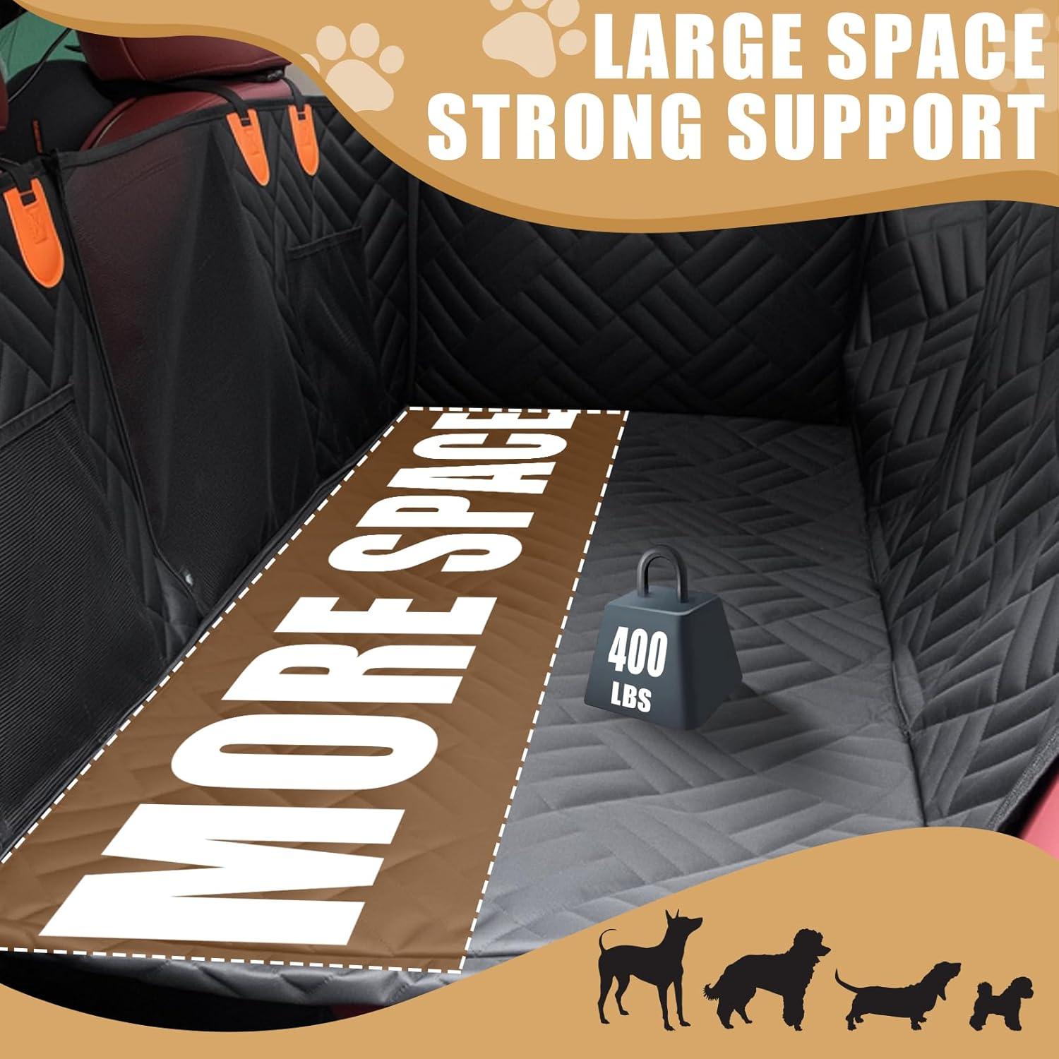 Large Space Hard Bottom Dog Car Seat Cover,Dog Car Seat Extender with Mesh Window,Waterproof Dog Hammock,Hard Bottom,Wear-Resistant,Machine Washable,Suitable for Cars,Suvs,Trucks