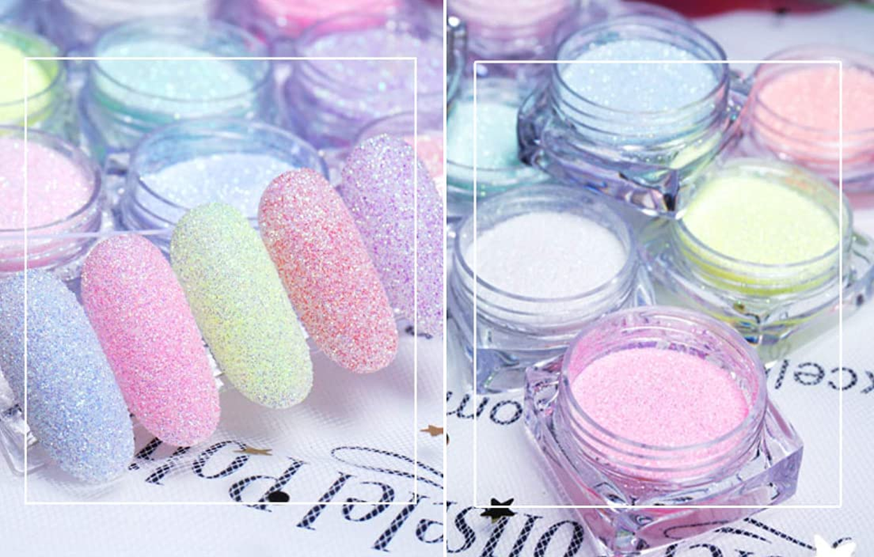 12 Colors Nail Art Candy Glitter Powder Set, Beauties Factory Sugar Dust Fine Powder Matte Effect Dipping Nail Decals Decorations