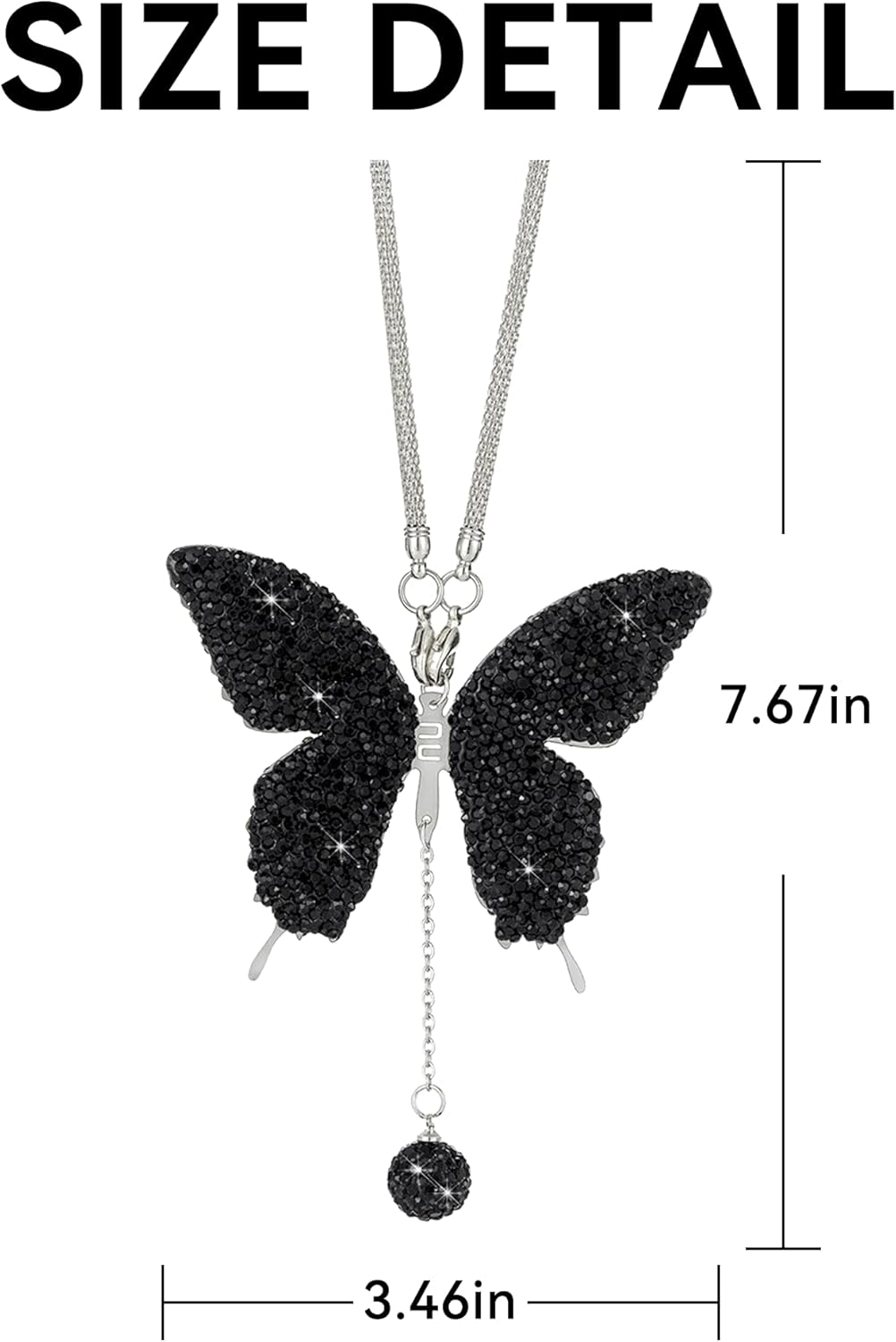 Couslcd Bling Butterfly Diamond Car Accessories, Crystal Car Rear View Mirror Charms for Women, Car Decoration Lucky Hanging Interior Crystal Ornament Pendant Decor for All Cars (Black) - Black image number 1