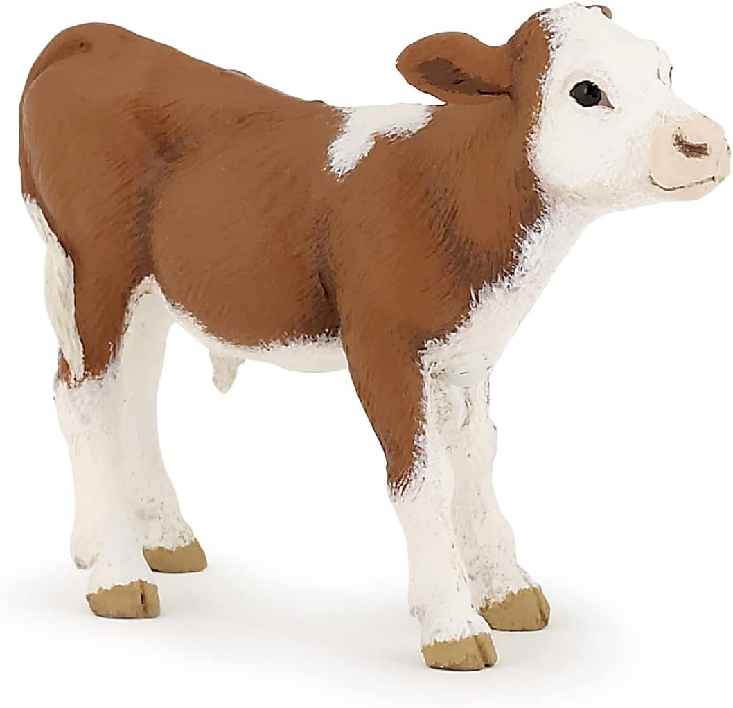 Papo Simmental Calf Figurine, Multicolour, 8Cm Size - Hand-Painted Farmyard Animal Toy, Educational Play for Kids, Collectible for Boys & Girls Ages 3+ - Simmental Calf