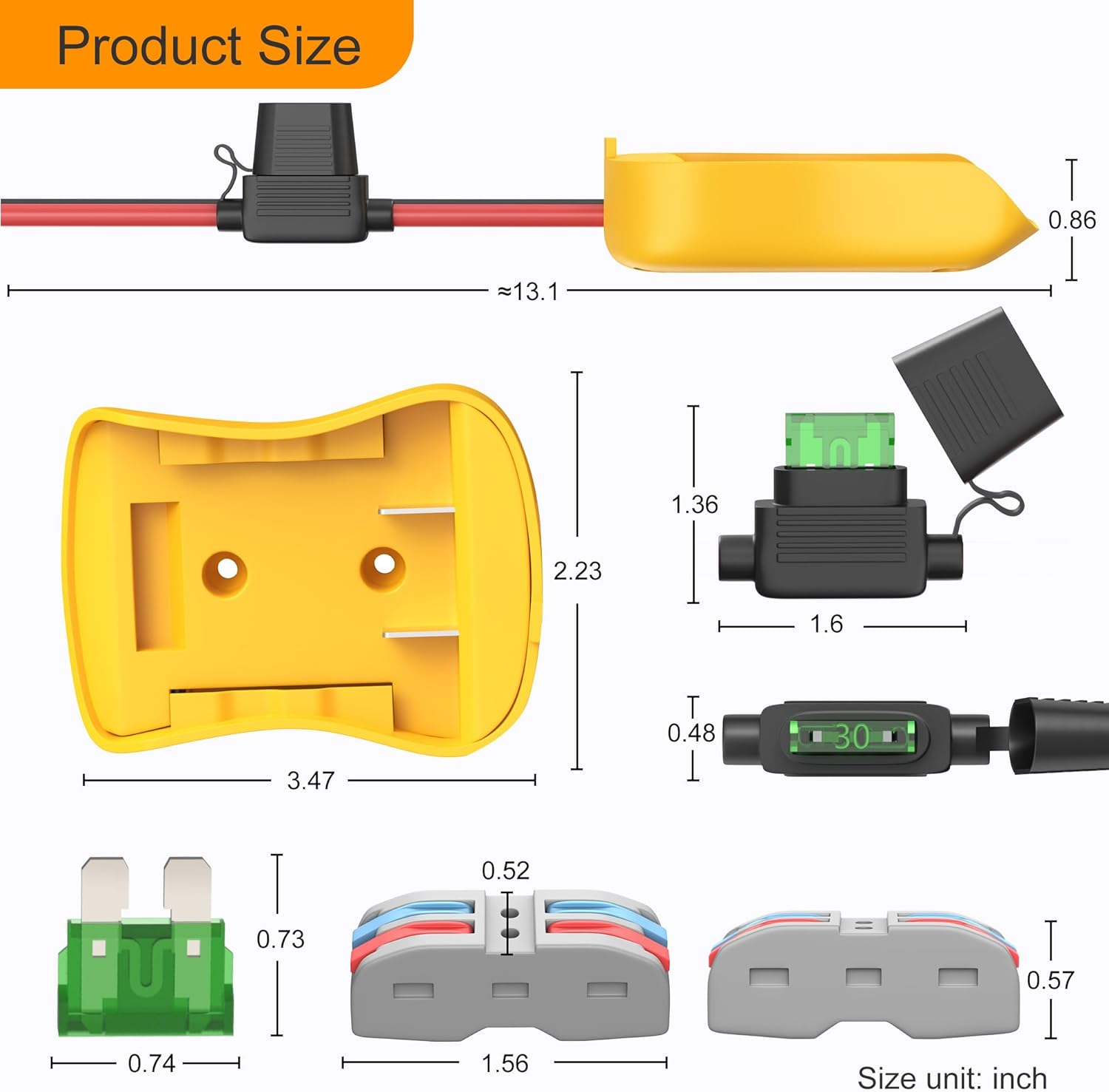2PCS Battery Adapter Compatible with Dewalt 20V Power Wheel Adapter Battery Converter Kit 12 AWG Wire with Fuses and Connectors for Robotic RC Car Toy image number 2