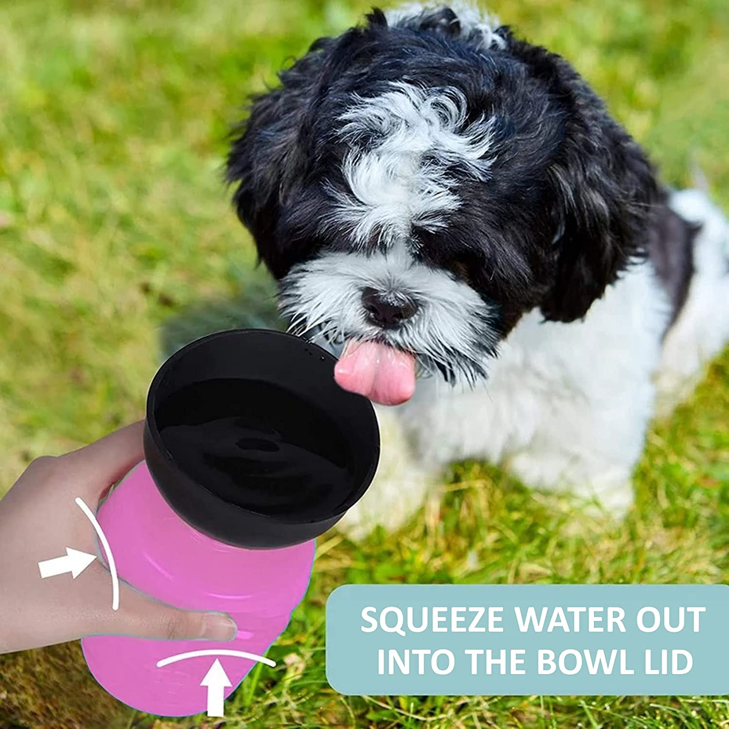 Pet Water Bottle, Folding Silicone Lid/Bowl, Food Grade, Travel Water Bottle, Dog Water Bottle (Pink) image number 3