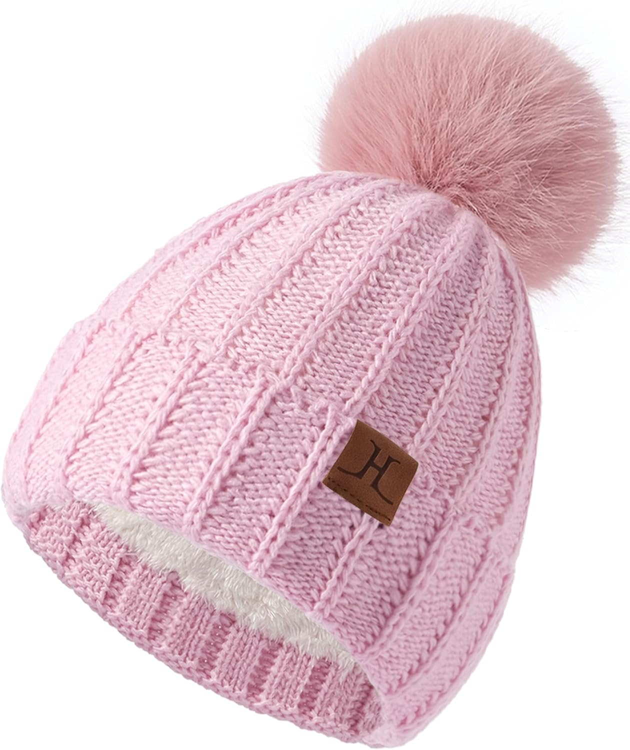 Womens Winter Hat with Pom Pom, Knit Fleece Beanie Hats for Women Cold Weather, Warm Toboggans Cap - Black image number 5