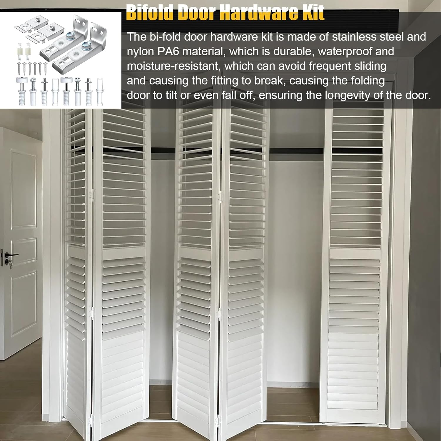 Bifold Door Track Hardware, Bifold Door Replacement Hardware for Closet Door, Sliding Door Parts Includes Top and Bottom Bracket, Guides Wheel for Wood image number 6