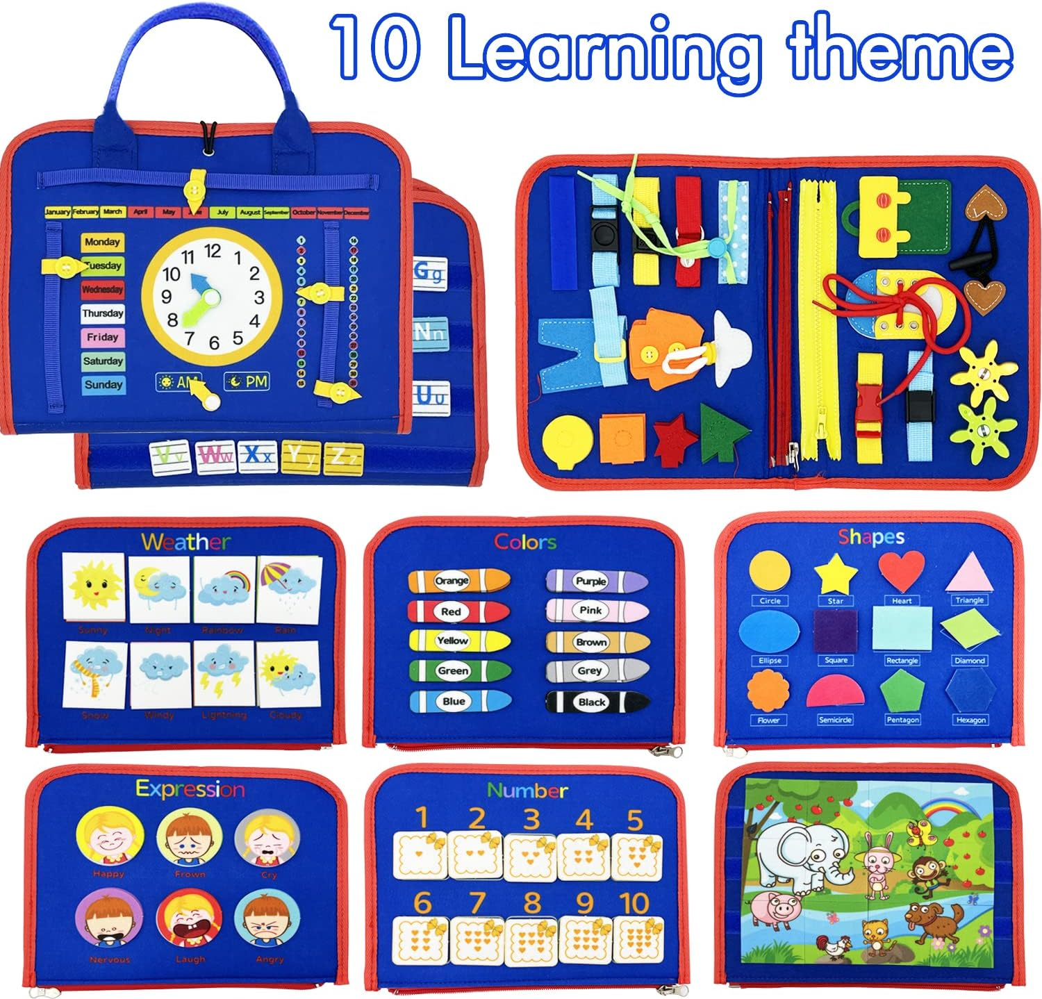 Busy Board, Toddler Travel Toys, Quiet Book, Sensory Toys for Toddlers 2 3 4, Montessori Toys for Toddler Activities Board, Educational Toys for 2 Year Old Girls Boys Gift (Blue) image number 5