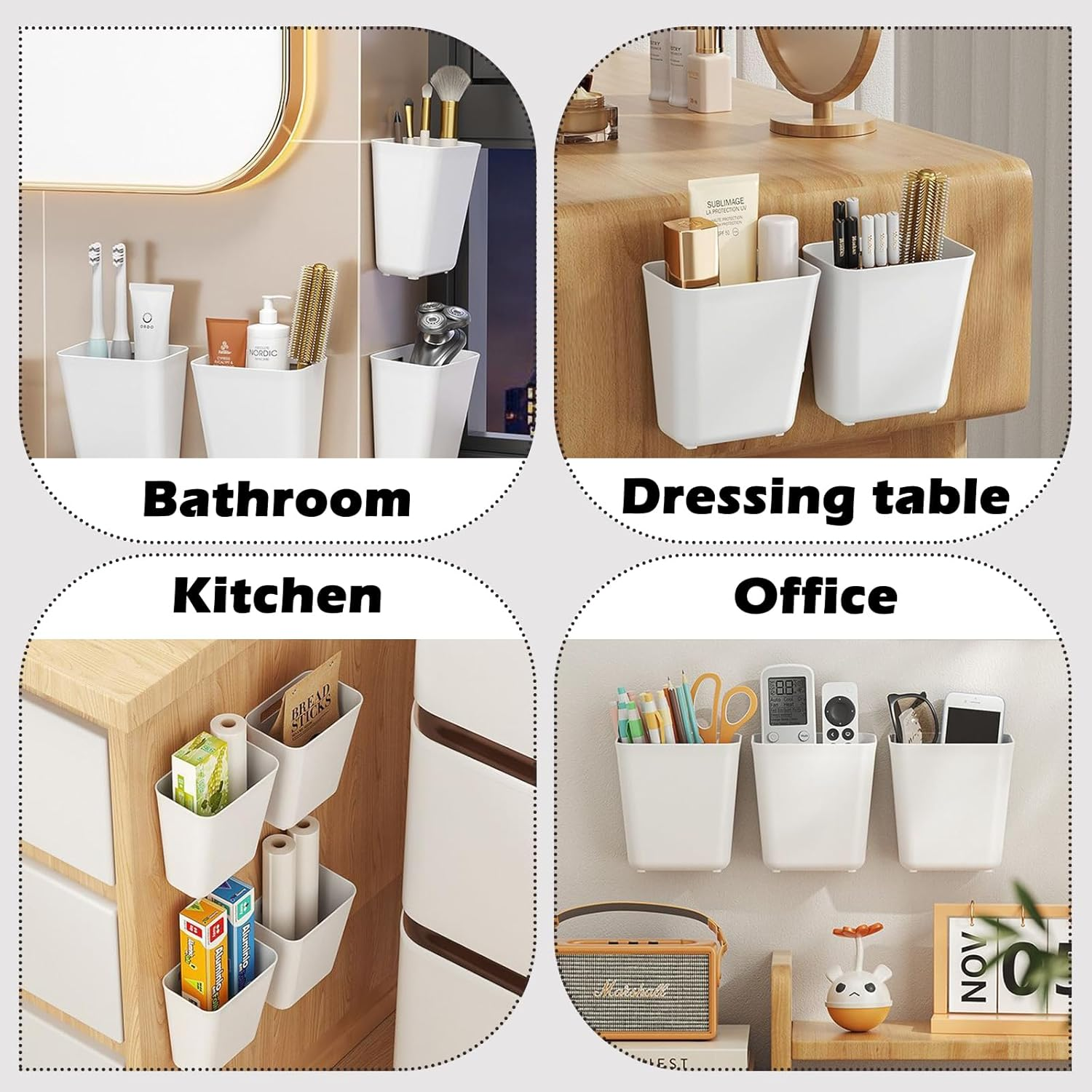 Pack of 2 Wall Mounted Storage Boxes, Door Organiser, Cupboard Organiser, Hanging Bathroom Organiser, Drawer, Self-Adhesive, Multifunctional, Suitable for Fridge, Kitchen, Bathroom, Bedroom (White) image number 5