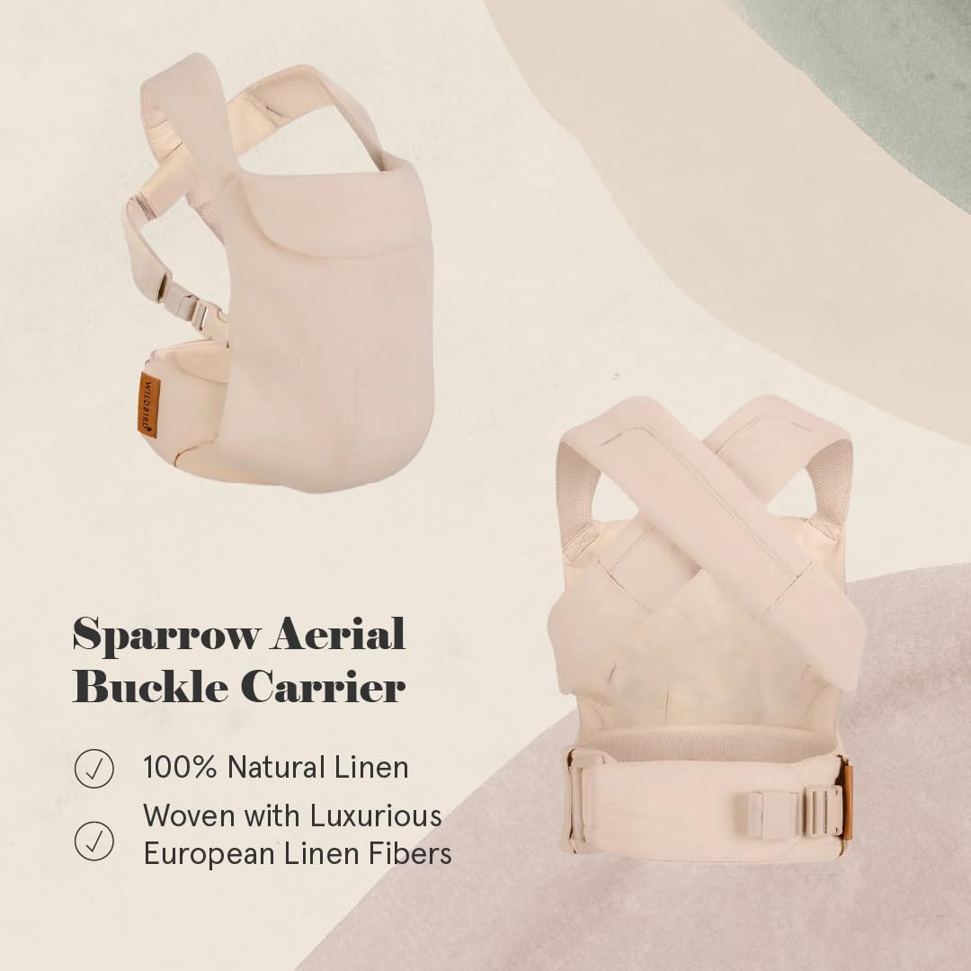 Wildbird - Aerial Carrier - 7 to 45 Lbs - for Moms, Dads & Caregivers - 100% Natural European Linen Fibers - Versatile & Adjustable - Small Size - Sparrow Fabric image number 2