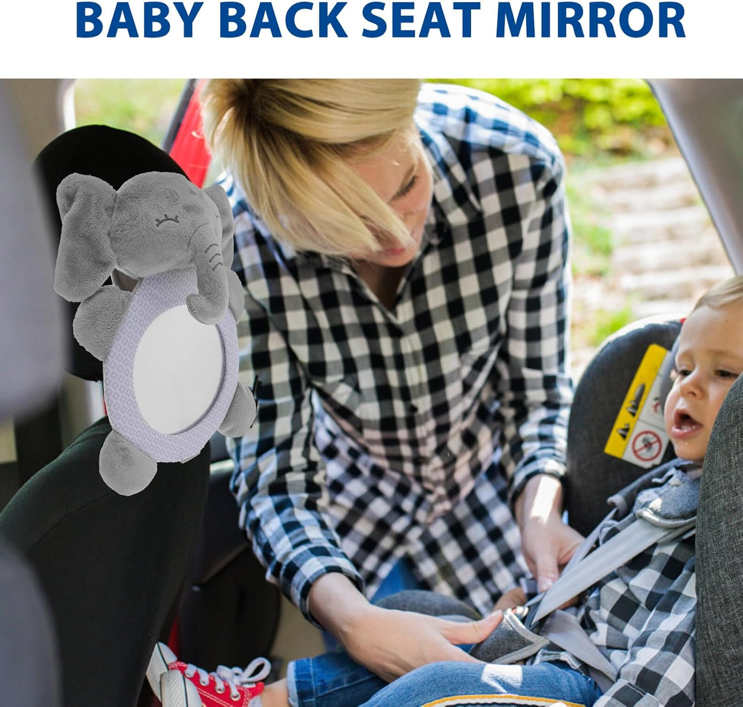 Car Seat Mirror for Rear Facing Safety with Wide View Angle Easy Installation Strap Cute Animal Design Calms Boy Girl during Travel Shatterproof Backseat Observation Accessory