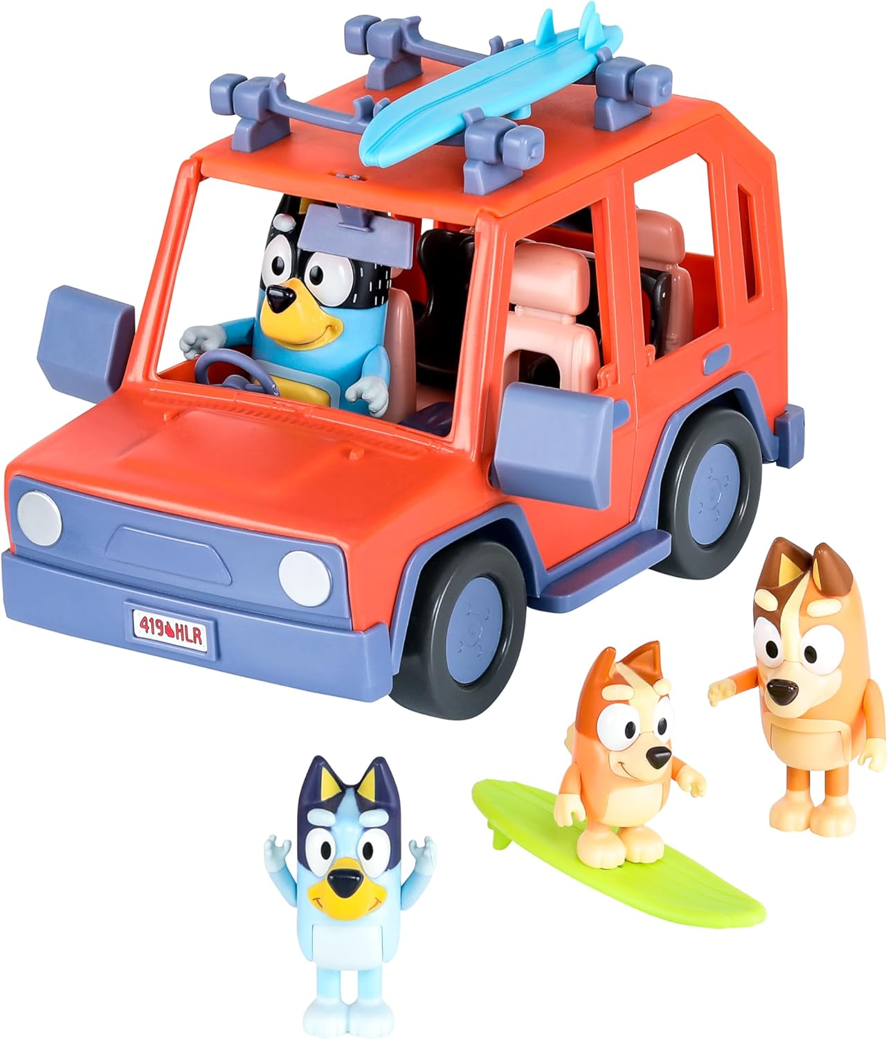 Bluey Heeler Family 4WD Vehicle and 4 Figure Pack, 6.3-7.6Cm Figures, 2 Surfboards Accessories and Stickers. image number 5
