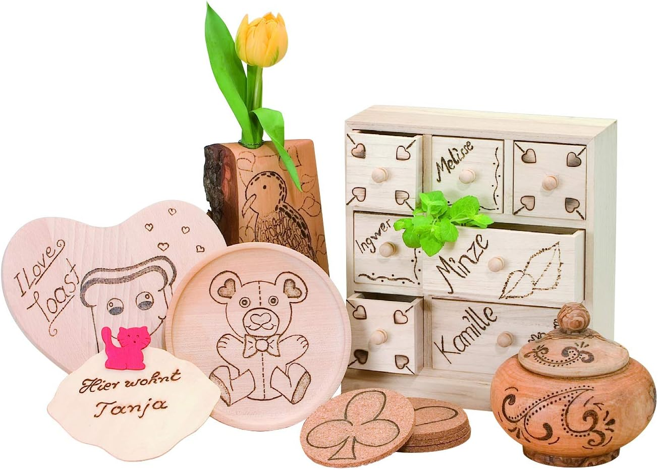 Pebaro Glorex 6 1671 001 Pyrography Pen with 9 Brass Attachments with Support Stands, Power Connection Euro Plug 230 V / 30 W for Burning on Wood, Leather, Cork and Other Materials image number 1