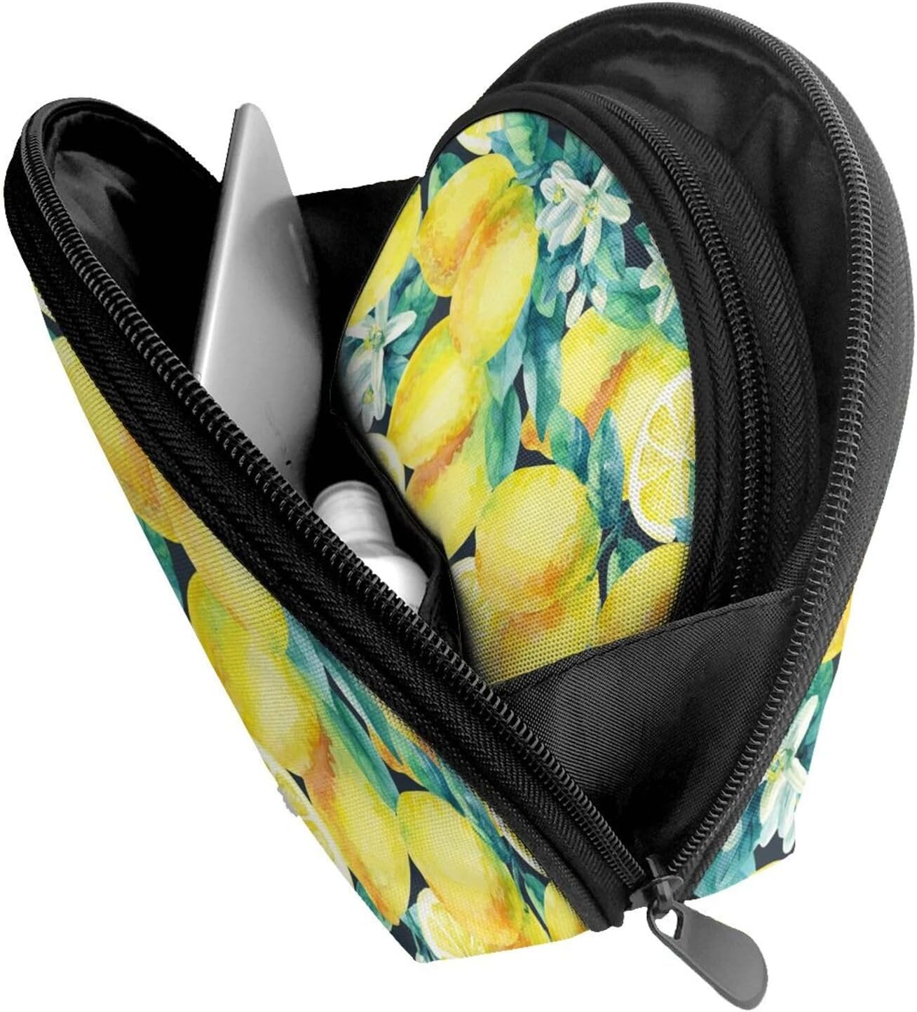 Cozimangoe Coin Pouch Makeup Bags Set, 2 Piece Shell Shape Cosmetic Bag with Pockets for Daily Travel Handbag Lipstick Keys Toiletry, Personalized Fresh Fruit Yellow Lemon Limes image number 3