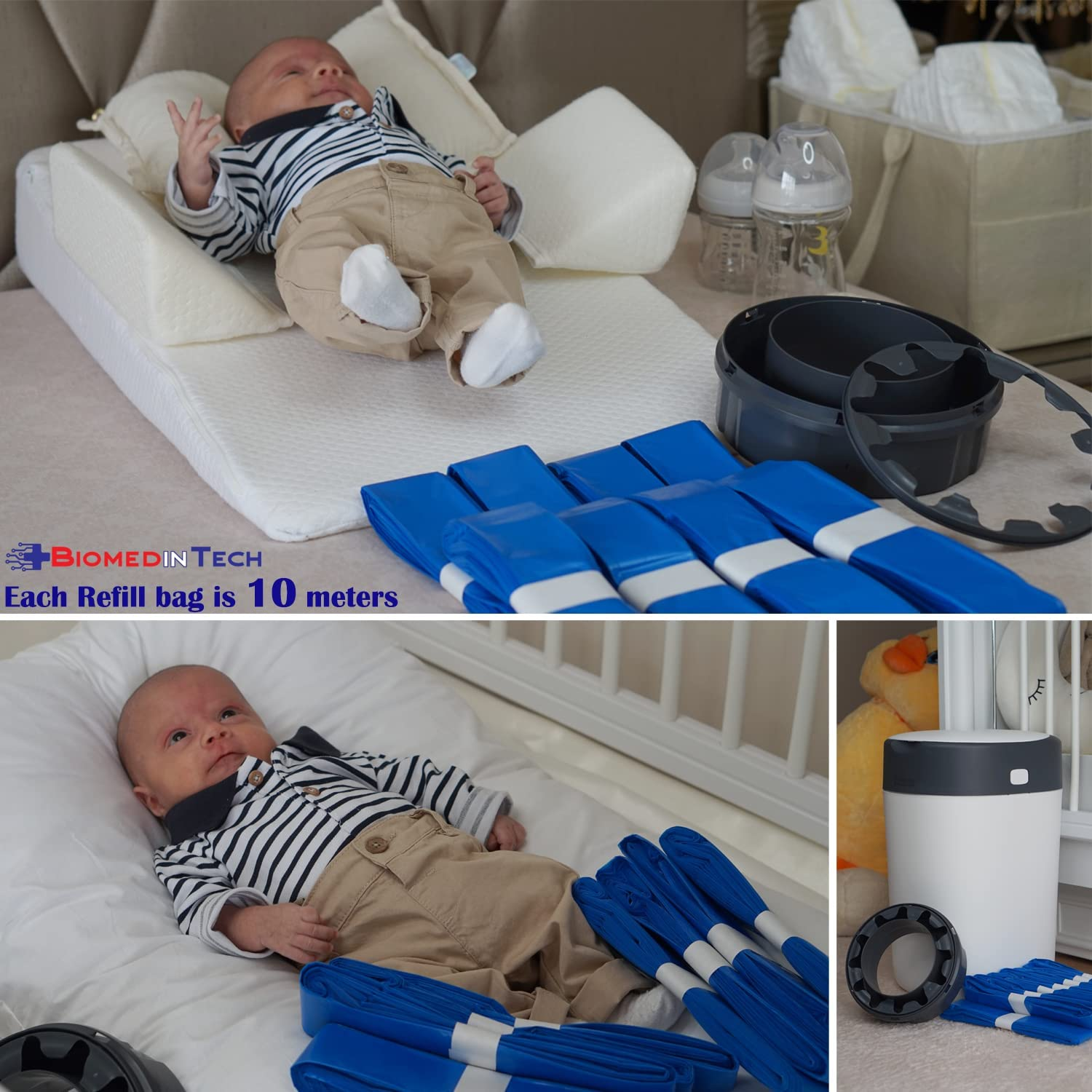 8-Pack (80M) Nappy Bin Refill Bags Compatible with Tommee Tippee Twist & Click Refill - Max Odor Lock and Germ Protection, Newborn Baby Diaper Pail Liner, Cassette Not Included (10M Each) image number 4