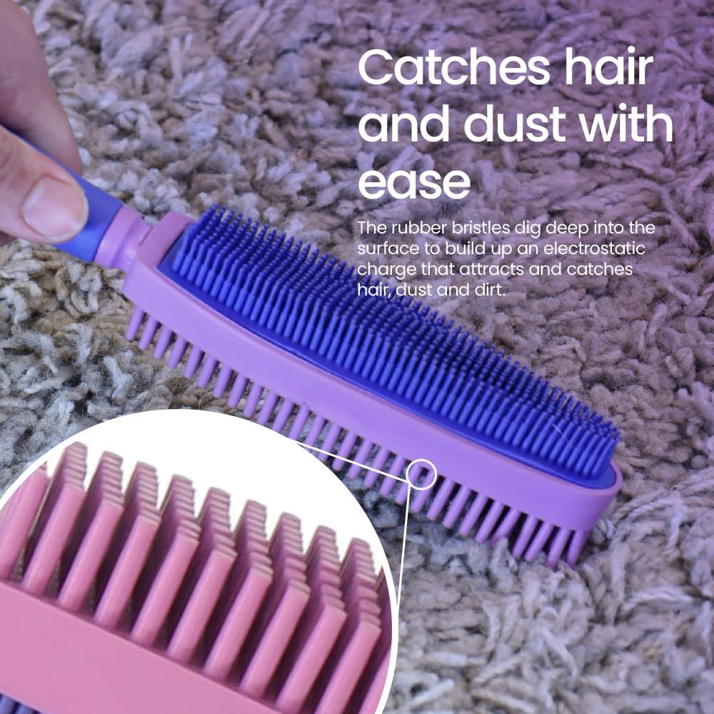 White Magic Pet Hair Brush Duo &ndash; Dual-Sided Bristles for Pet Fur, Lint & Dust Removal, Natural Rubber, Eco-Friendly, Multi-Surface Cleaner for Furniture, Clothing, Cars, & More, 27X5X5Cm image number 2