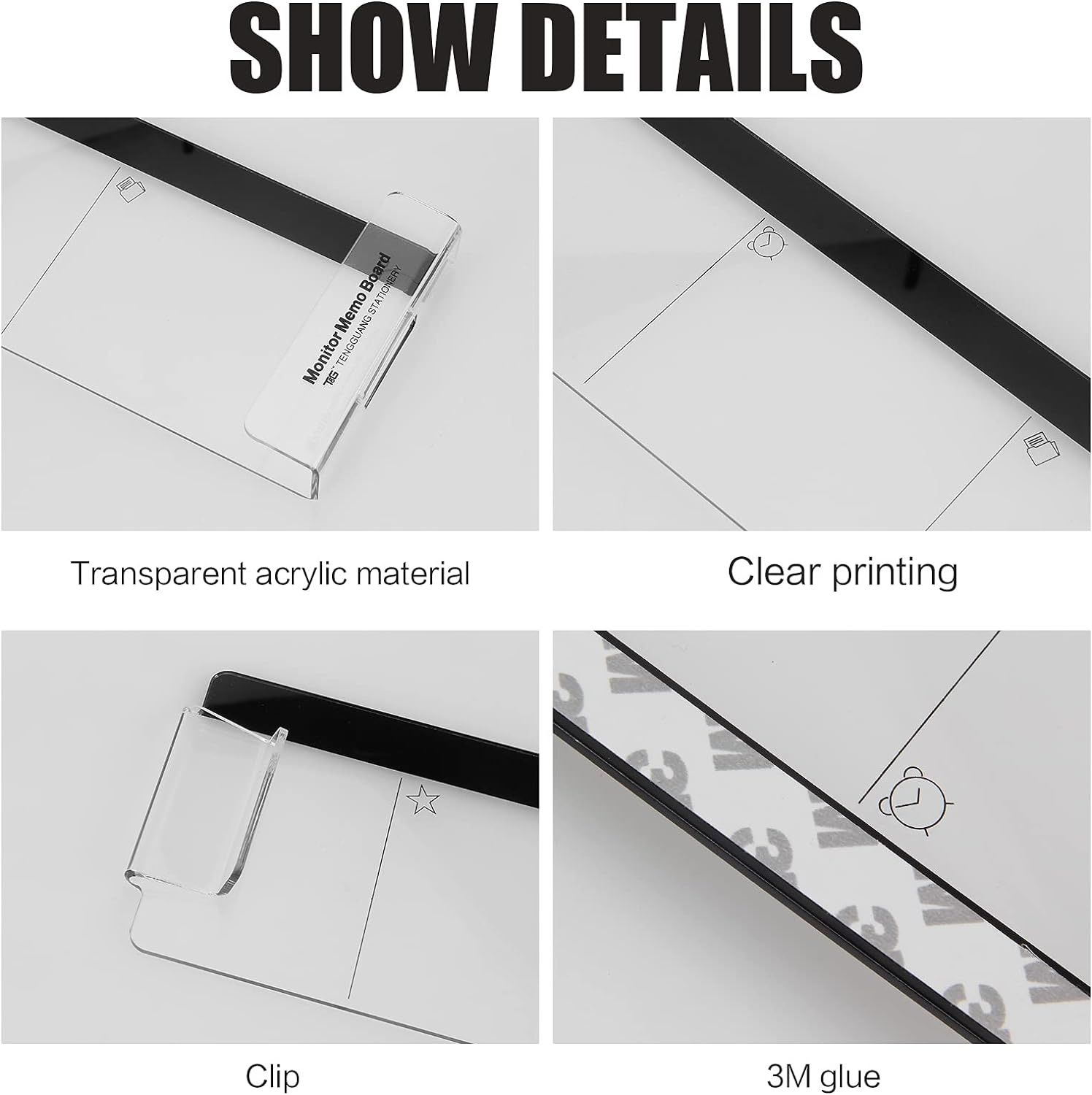 Office Desk Accessories 2Pcs Multifunction Computer Monitor Memo Board - Transparent Computer Side Panel Memo Creative Monitor Side Panel with Phone Holder Suitable for Office Home Desktop image number 2